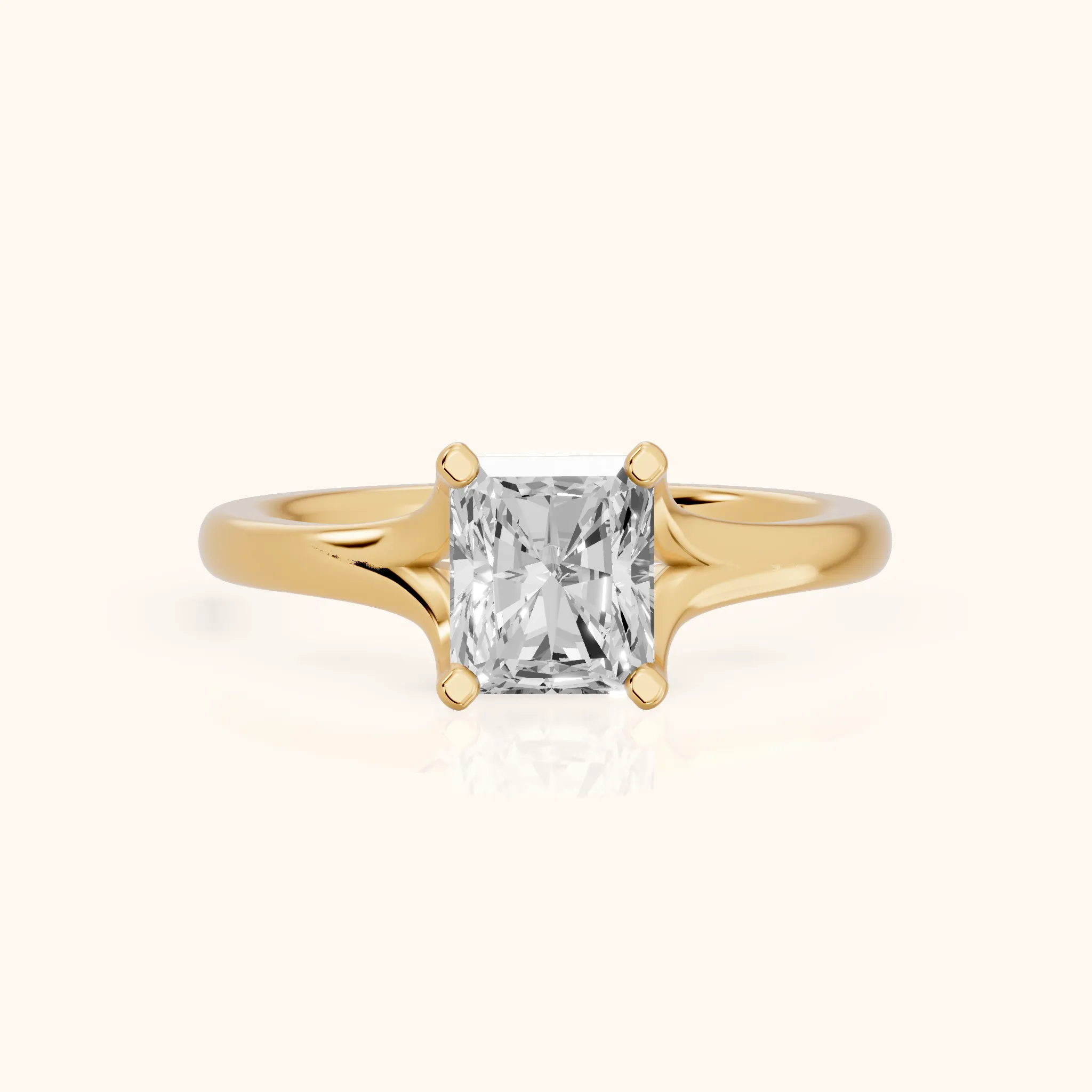 Nell Split Shank Solitaire Radiant Diamond Engagement Ring in Yellow Gold — view 1