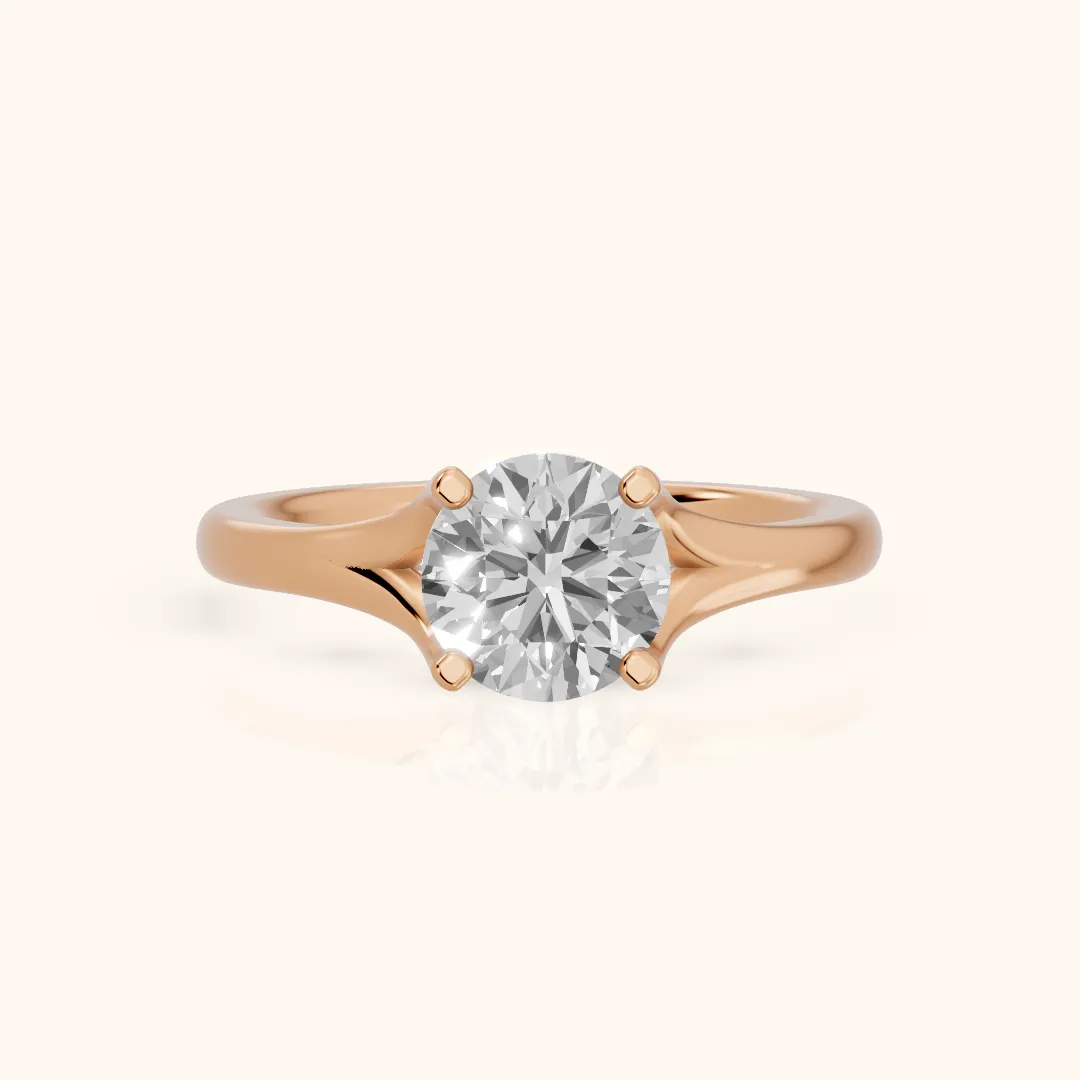 Nell Split Shank Solitaire Round Diamond Engagement Ring in Rose Gold — view 2