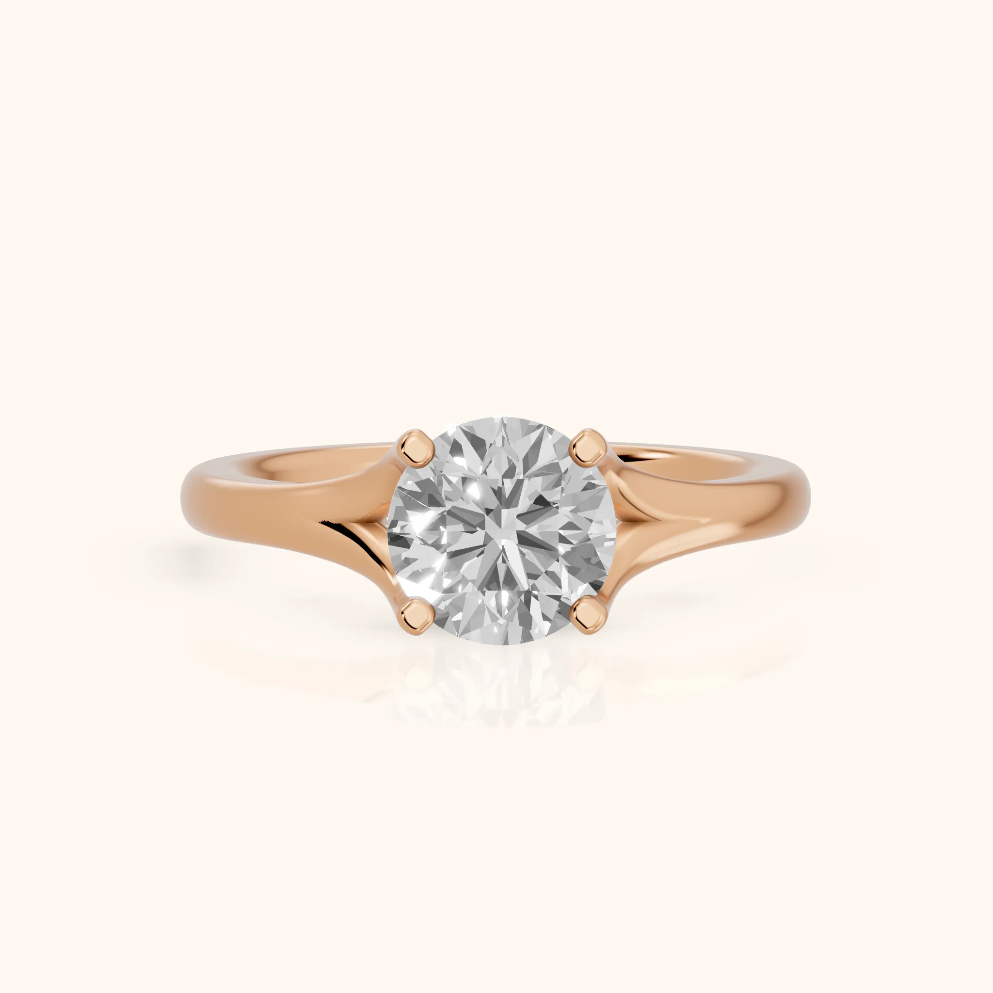 Nell Split Shank Solitaire Round Diamond Engagement Ring in Rose Gold — view 1