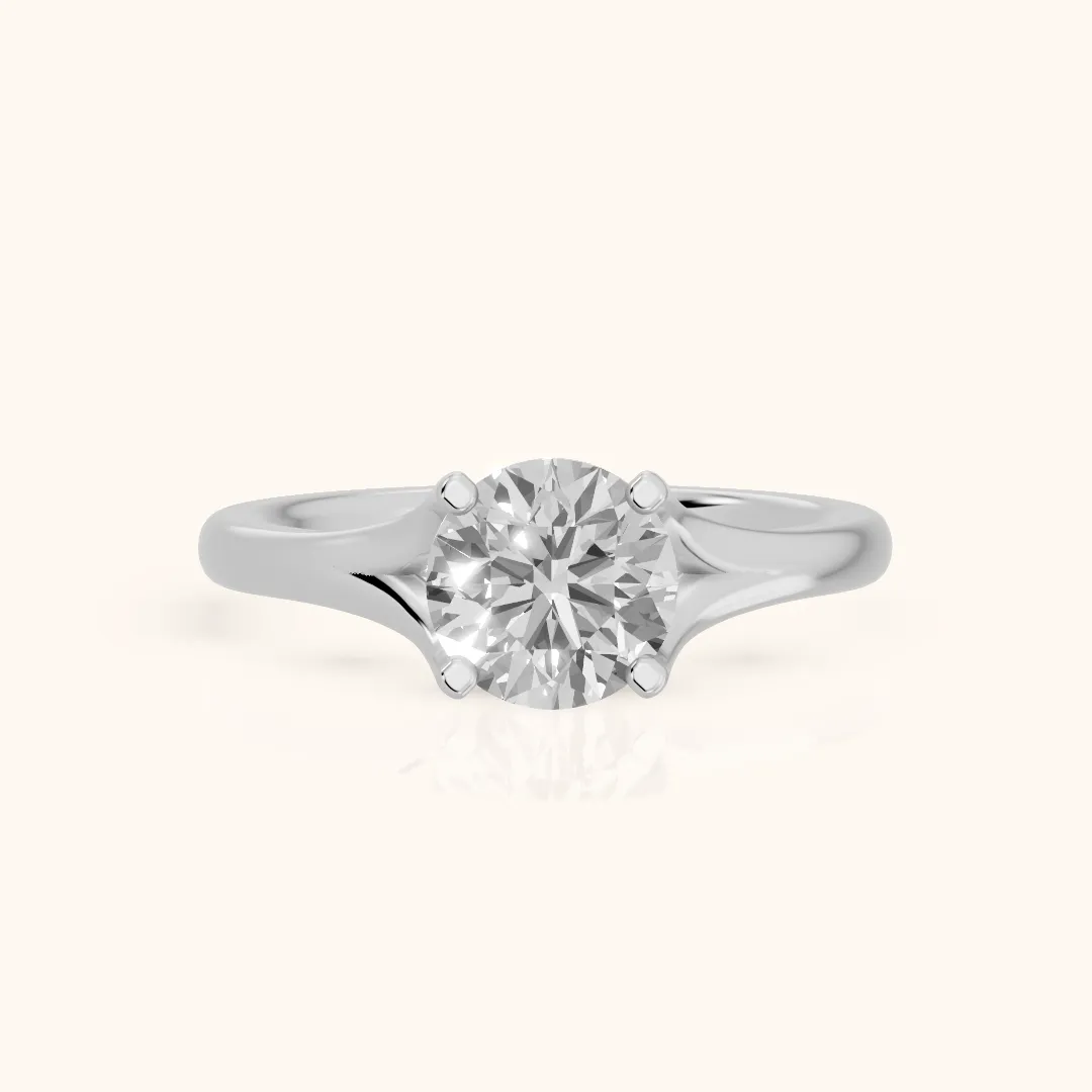 Nell Split Shank Solitaire Round Diamond Engagement Ring in Platinum — view 2