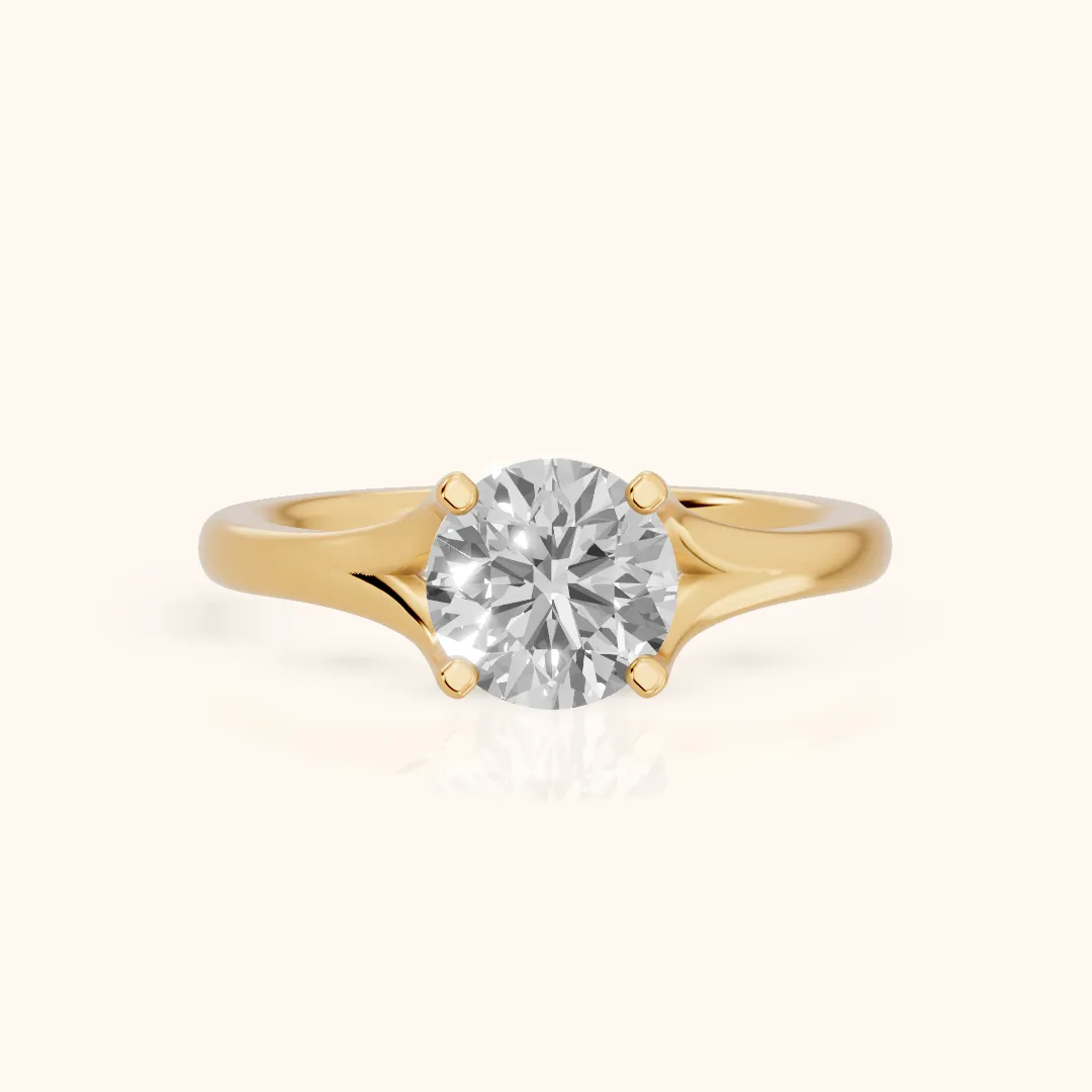 Nell Split Shank Solitaire Round Diamond Engagement Ring in Yellow Gold — view 2