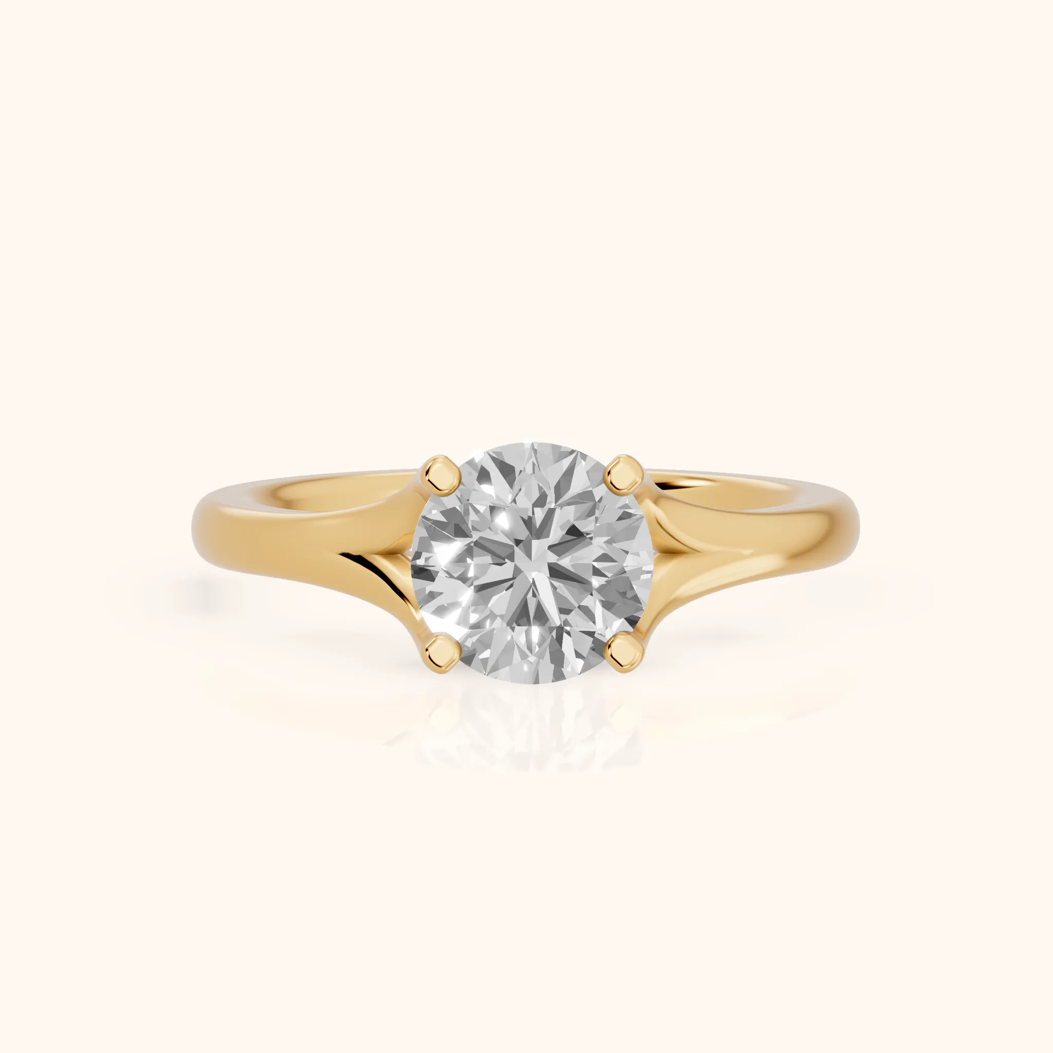 Nell Split Shank Solitaire Round Diamond Engagement Ring in Yellow Gold — view 1
