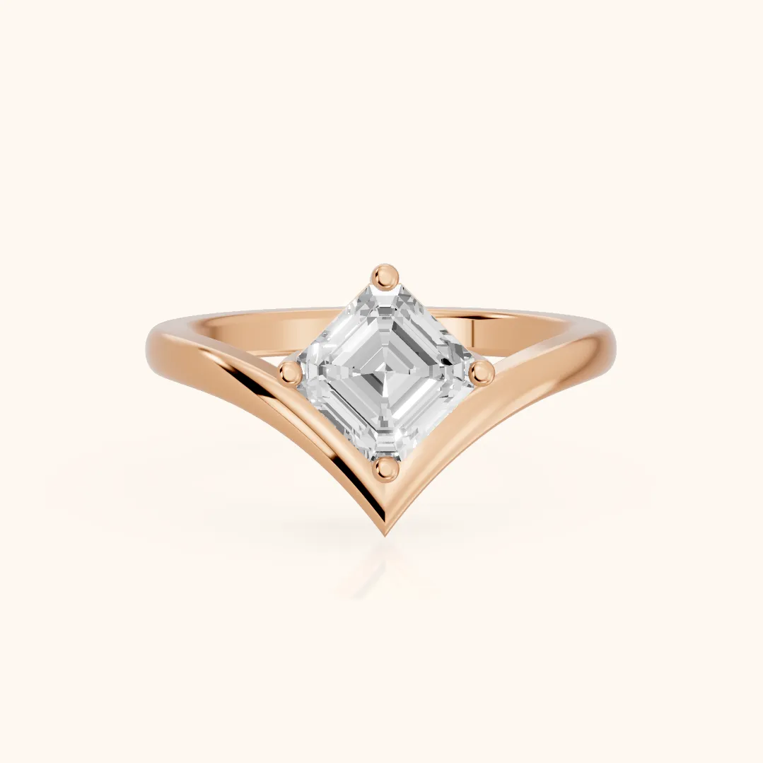 Bague de Fiançailles Solitaire Evelyn Chevron en Or Rose avec Diamant Taille Asscher