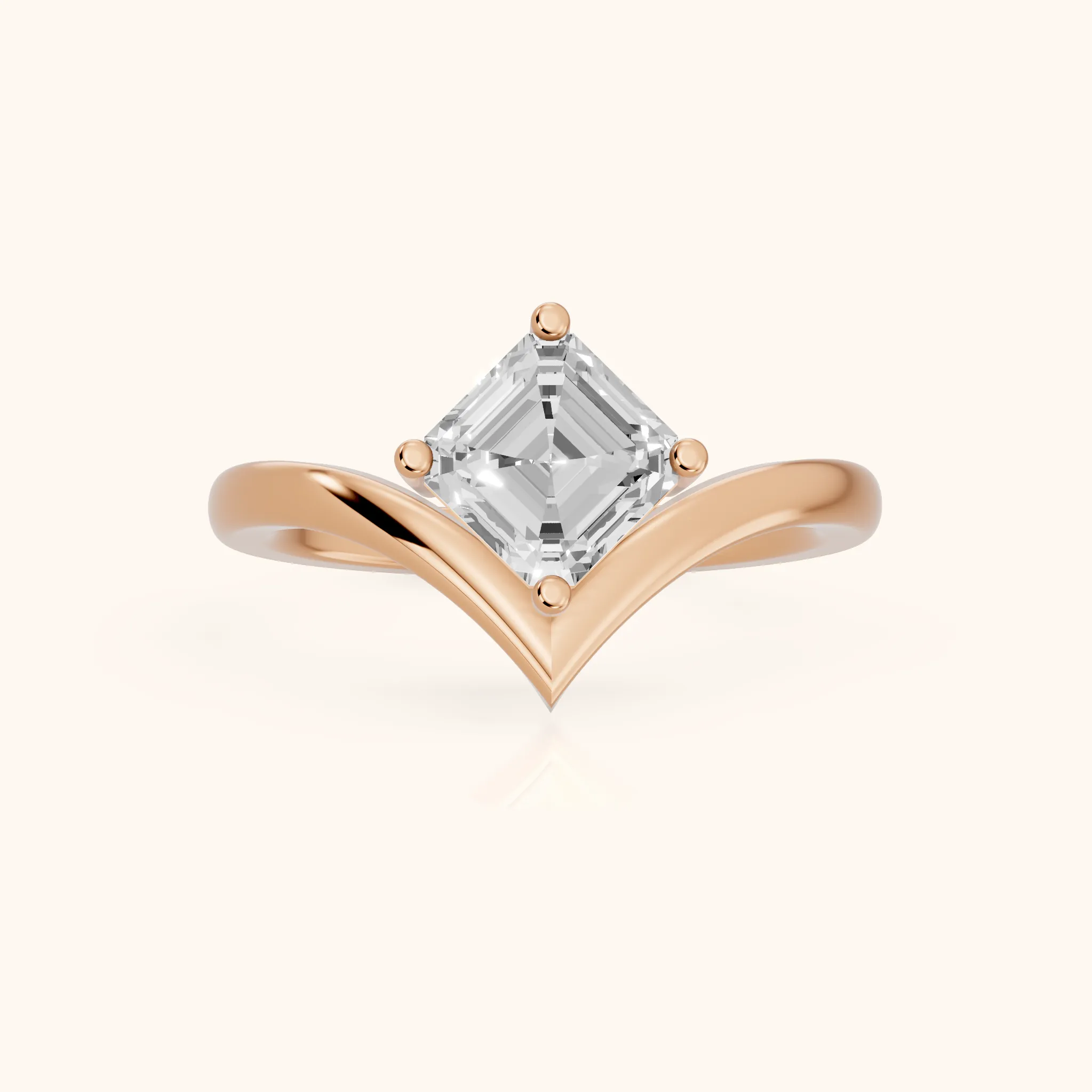 Bague de Fiançailles Solitaire Evelyn Chevron en Or Rose avec Diamant Taille Asscher — view 1