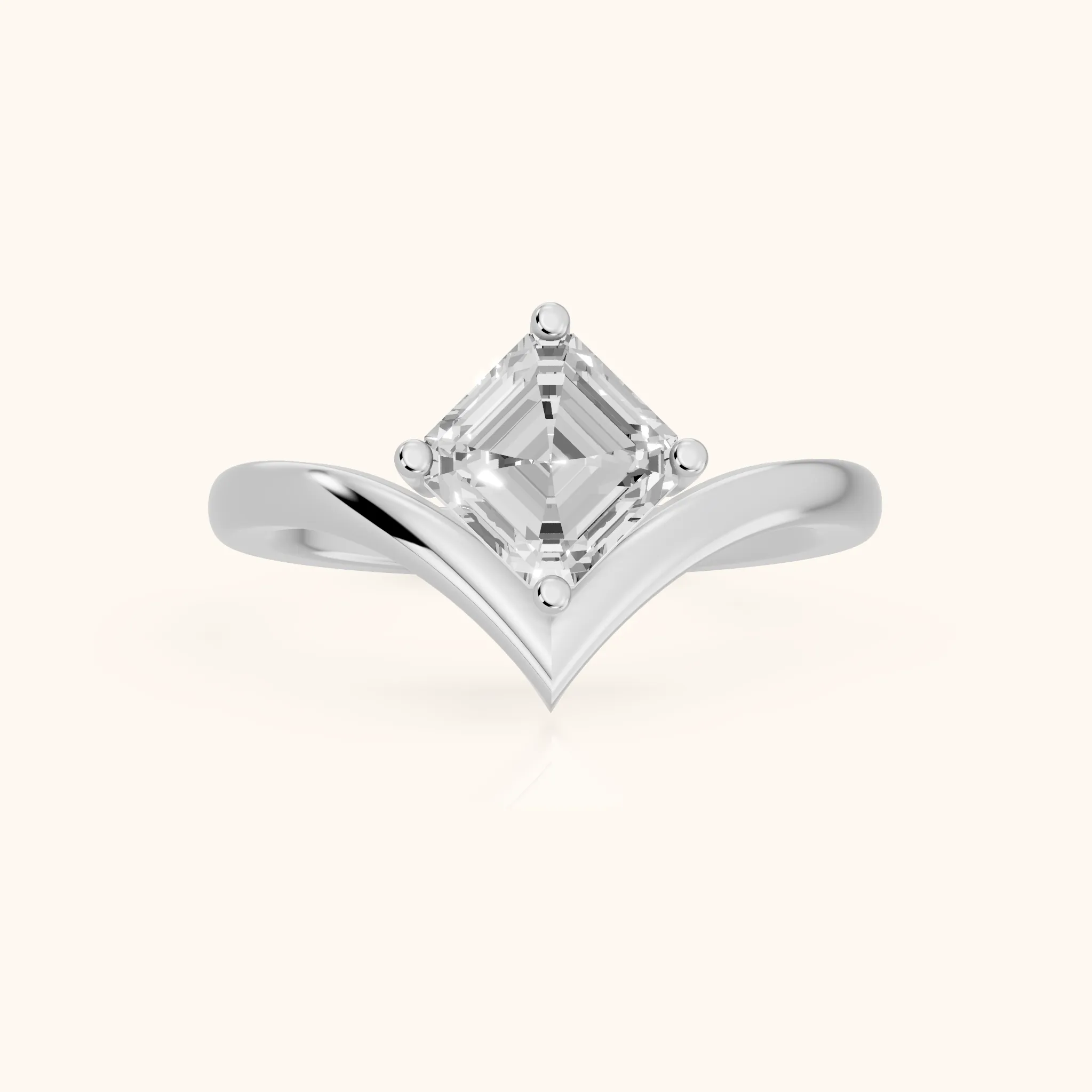 Evelyn Chevron Solitaire Asscher Diamond Engagement Ring in White Gold — view 1