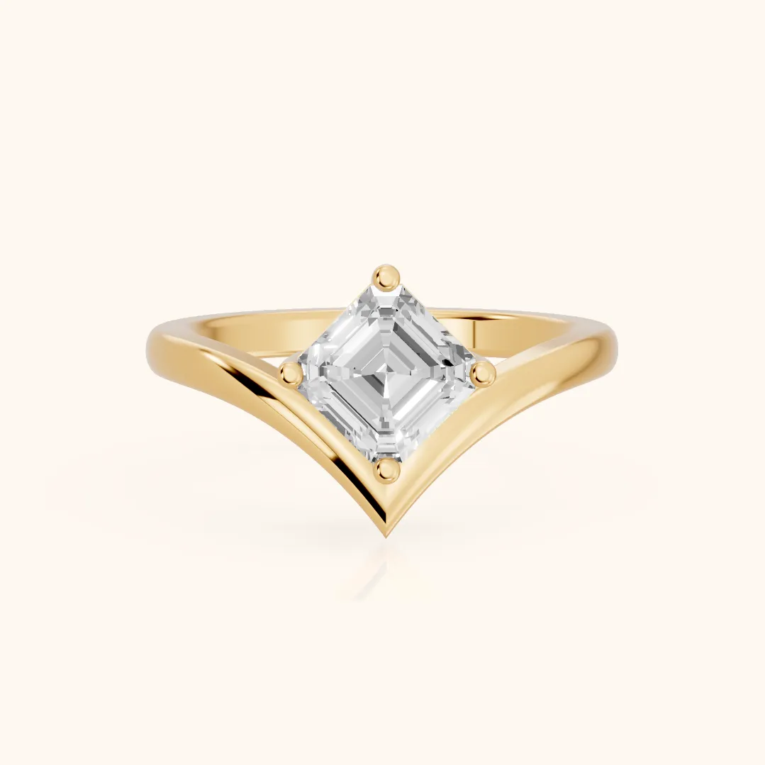 Evelyn Chevron Solitaire Asscher Diamond Engagement Ring in Yellow Gold — view 2