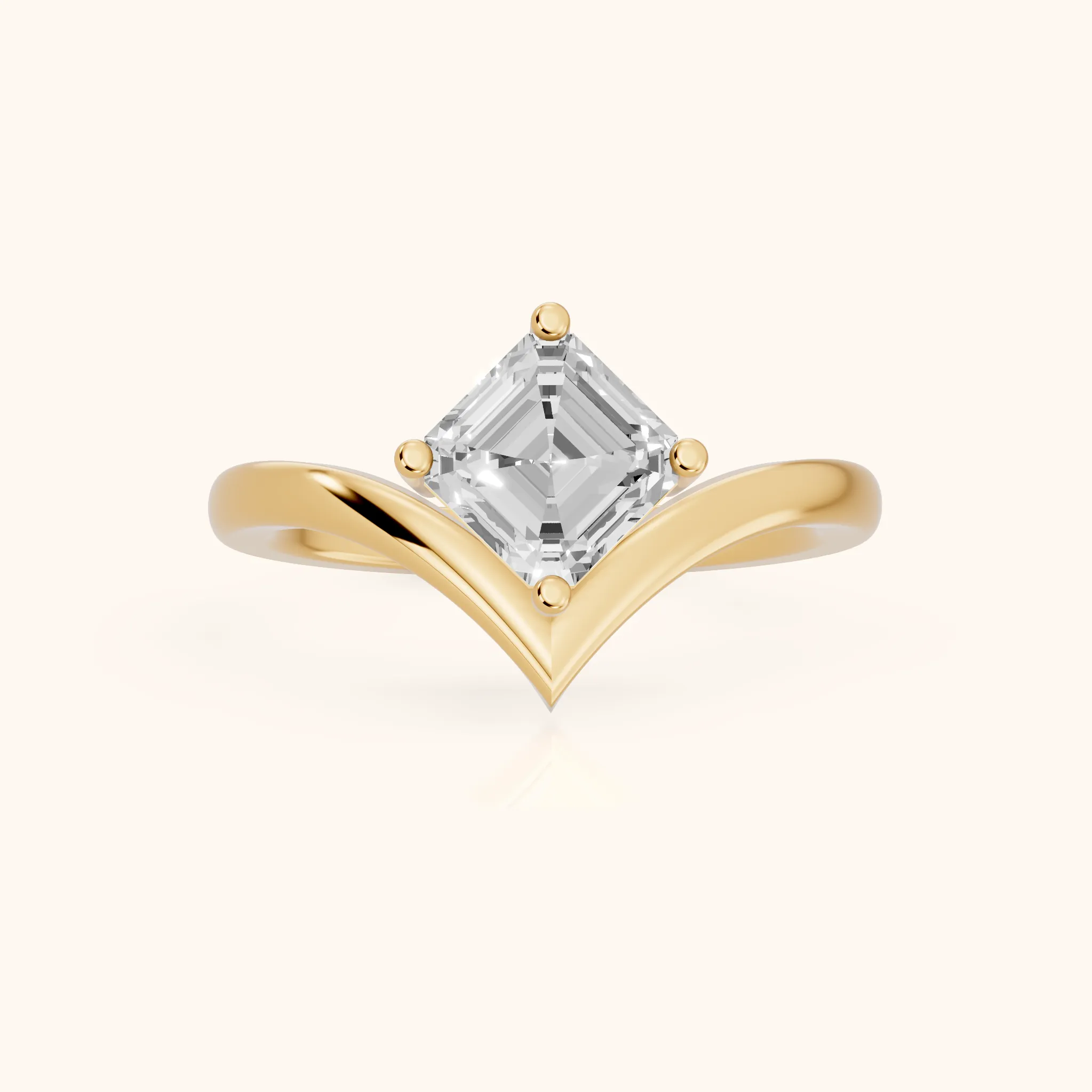Evelyn Chevron Solitaire Asscher Diamond Engagement Ring in Yellow Gold — view 1