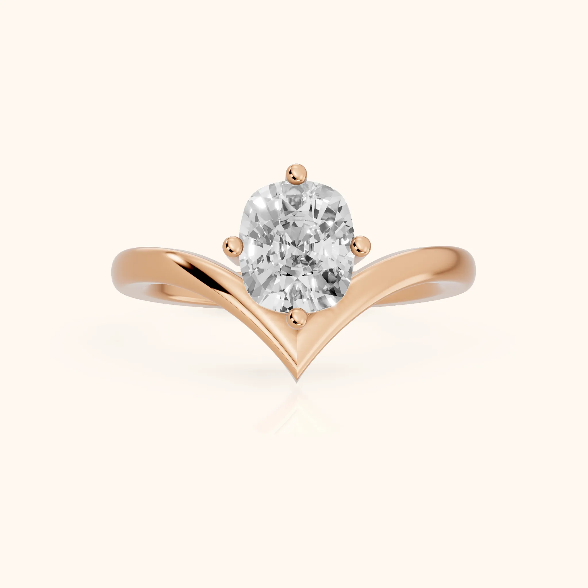 Bague de fiançailles Evelyn Chevron Solitaire avec diamant coussin en or rose — view 1