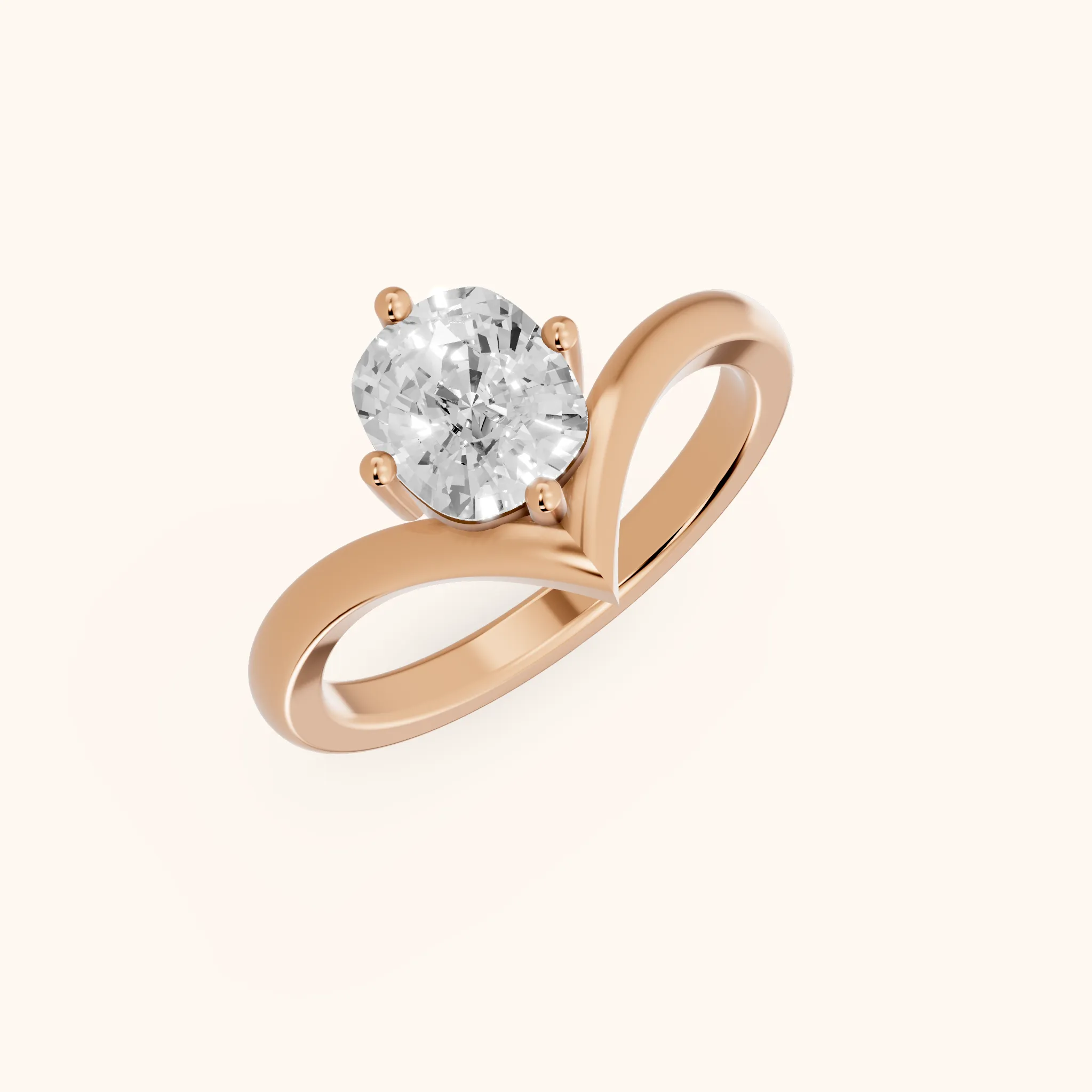 Bague de fiançailles Evelyn Chevron Solitaire avec diamant coussin en or rose
