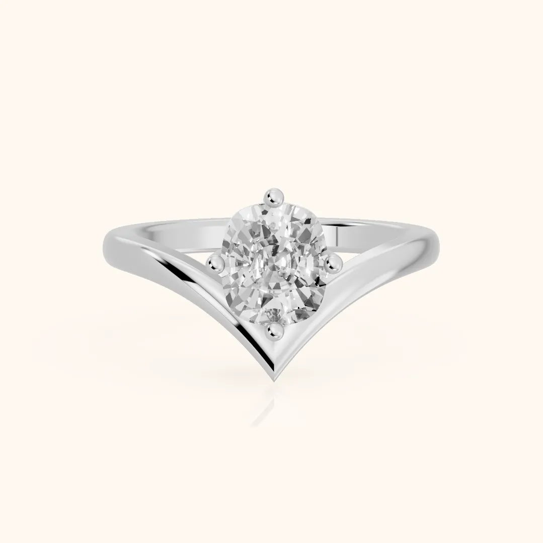 Evelyn Chevron Solitaire Cushion Diamond Engagement Ring in White Gold