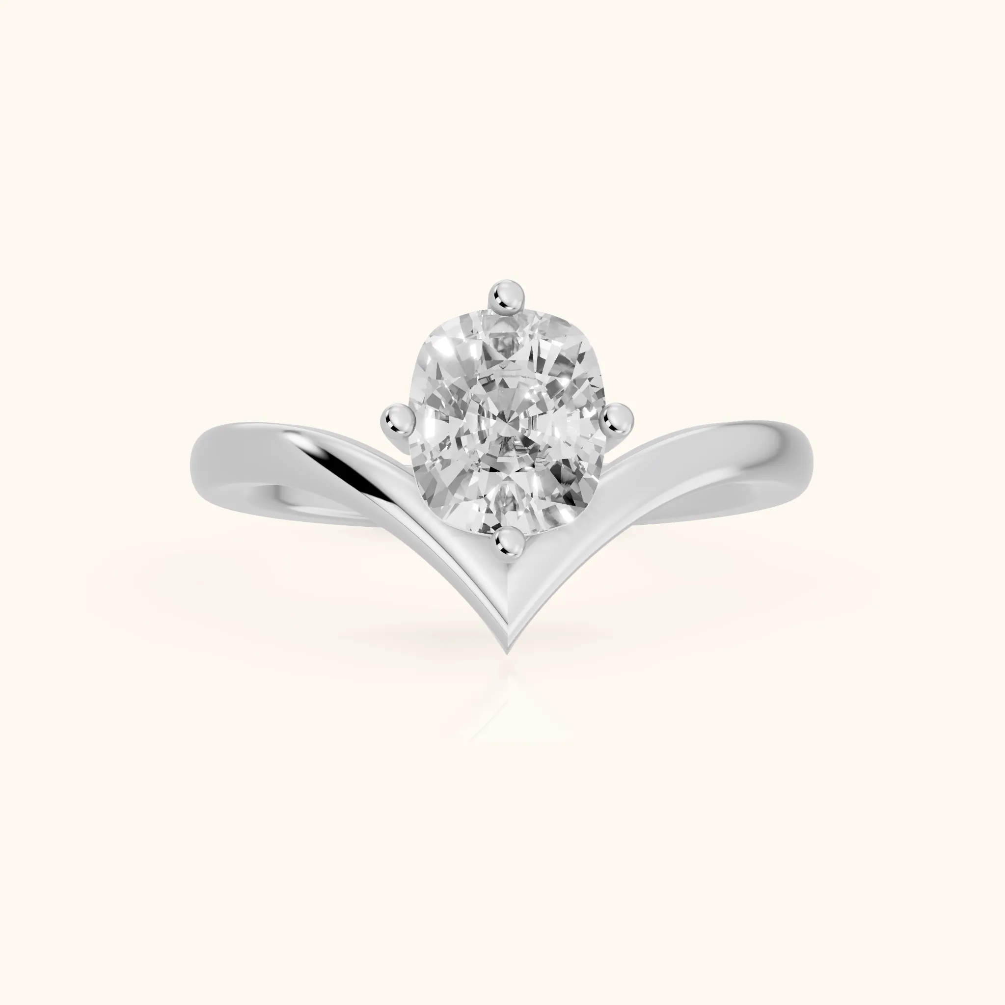 Evelyn Chevron Solitaire Cushion Diamond Engagement Ring in White Gold — view 1
