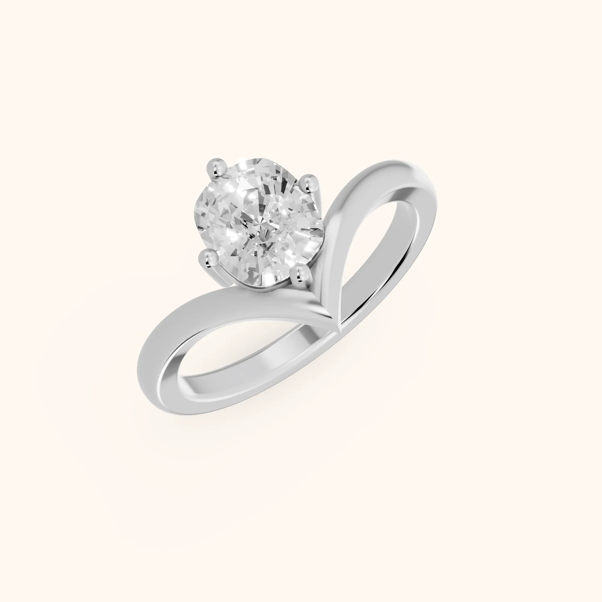 Evelyn Chevron Solitaire Cushion Diamond Engagement Ring in White Gold
