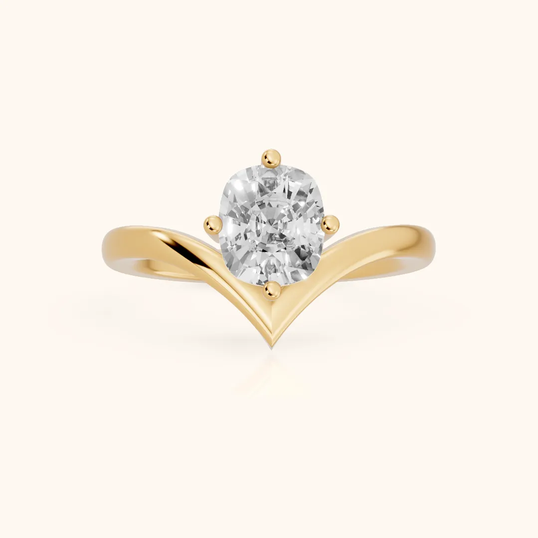 Evelyn Chevron Solitaire Cushion Diamond Engagement Ring in Yellow Gold — view 2