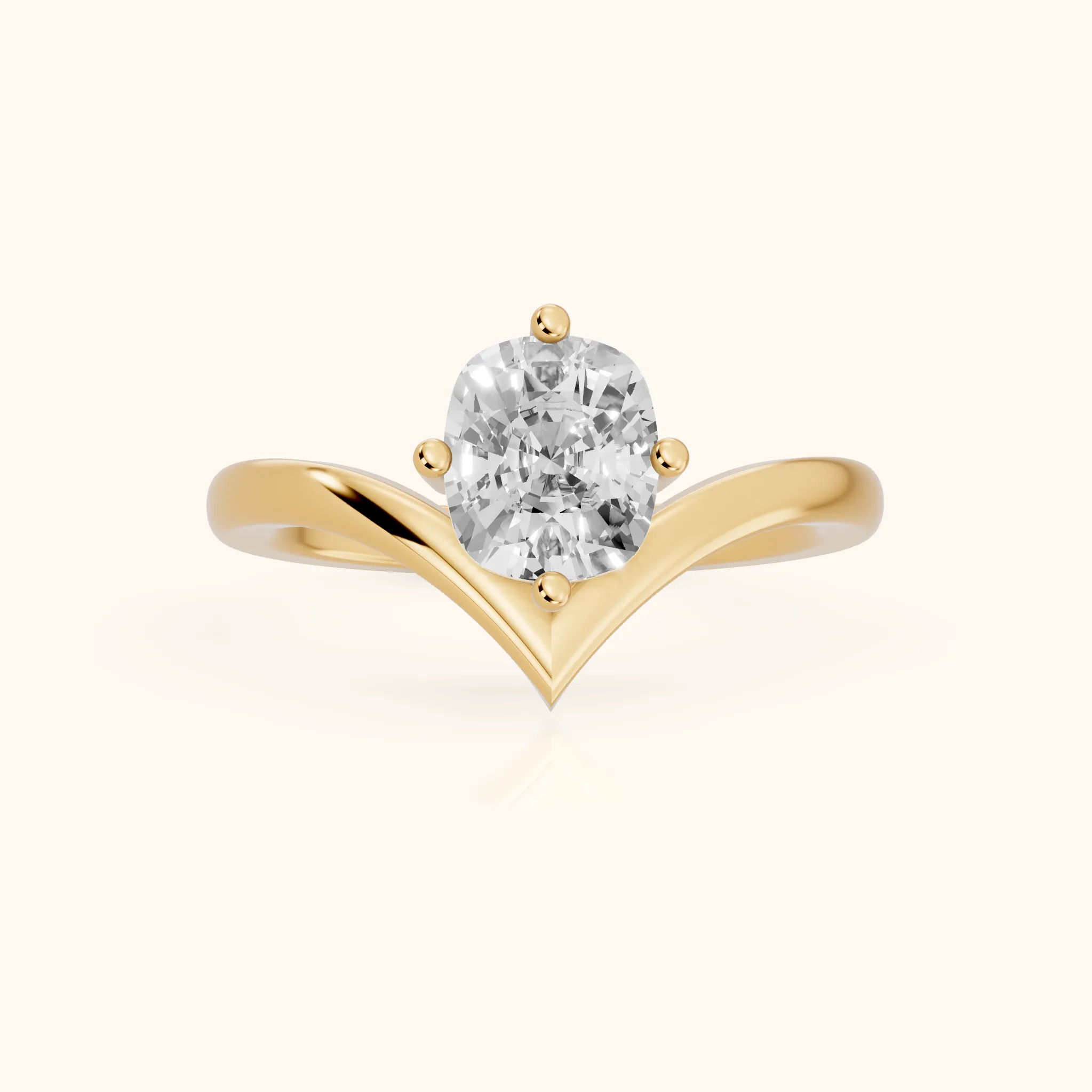 Evelyn Chevron Solitaire Cushion Diamond Engagement Ring in Yellow Gold — view 1