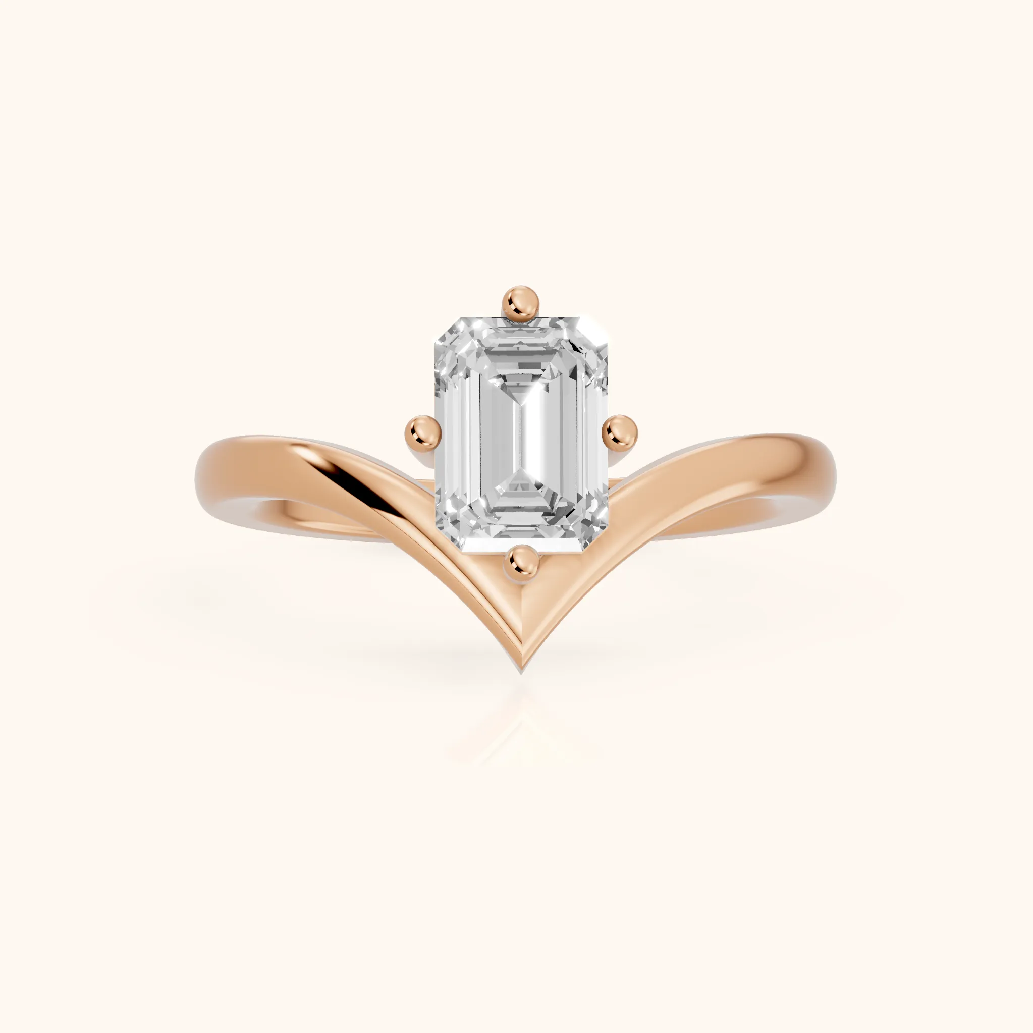 Bague de fiançailles Evelyn Chevron Solitaire avec diamants et émeraude en or rose — view 1