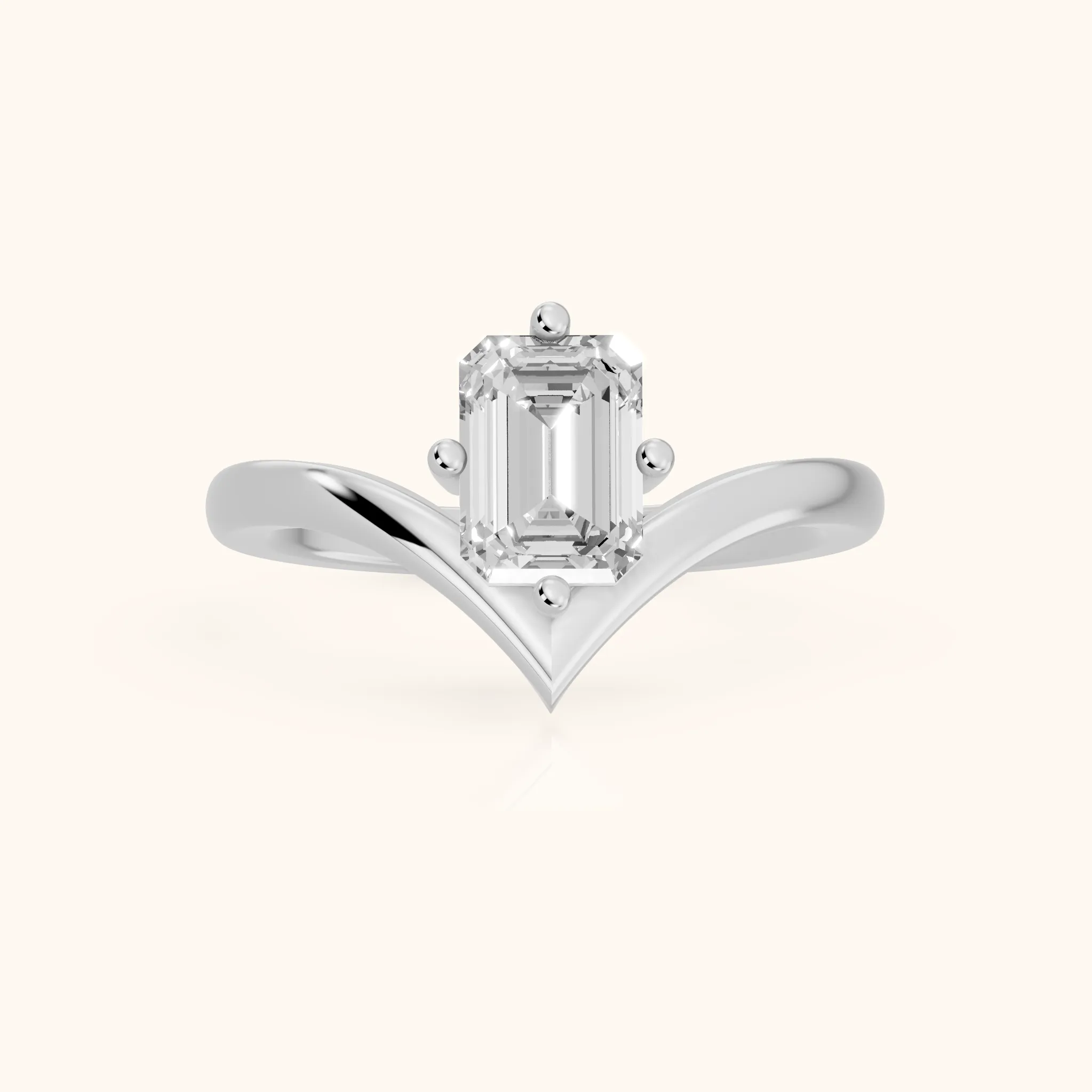 Evelyn Chevron Solitaire Emerald Diamond Engagement Ring in White Gold — view 1