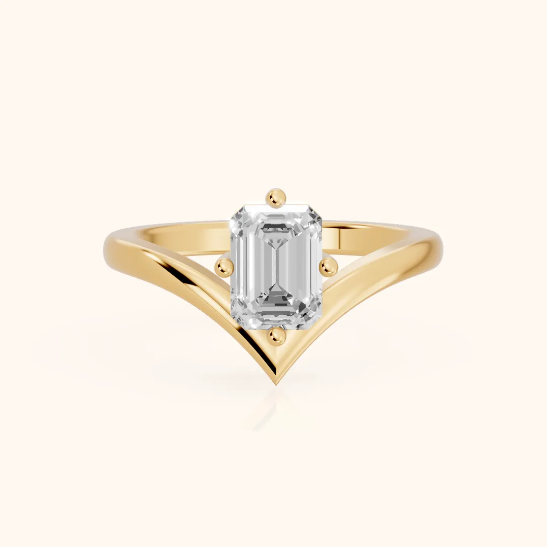 Evelyn Chevron Solitaire Emerald Diamond Engagement Ring in Yellow Gold — view 2