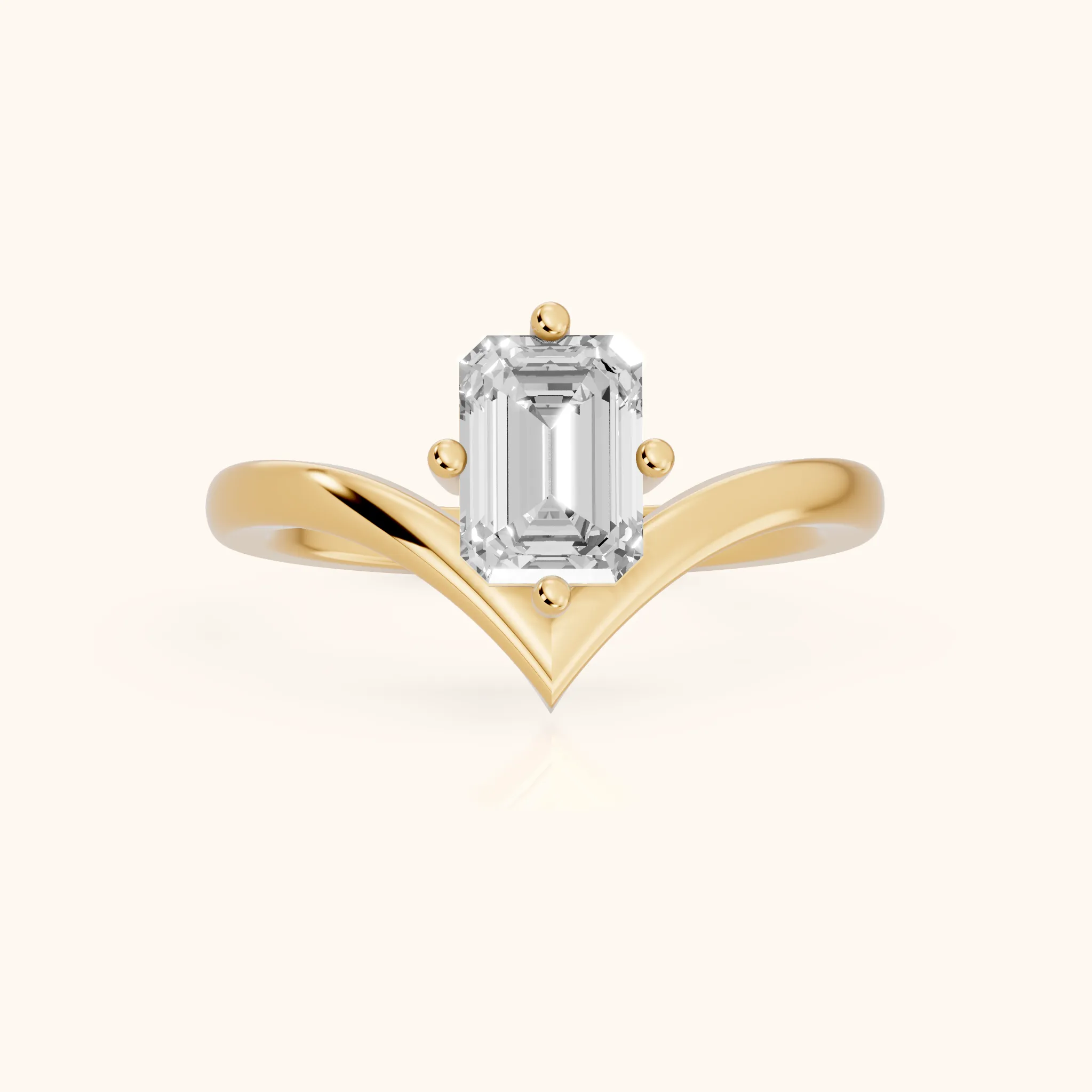 Evelyn Chevron Solitaire Emerald Diamond Engagement Ring in Yellow Gold — view 1