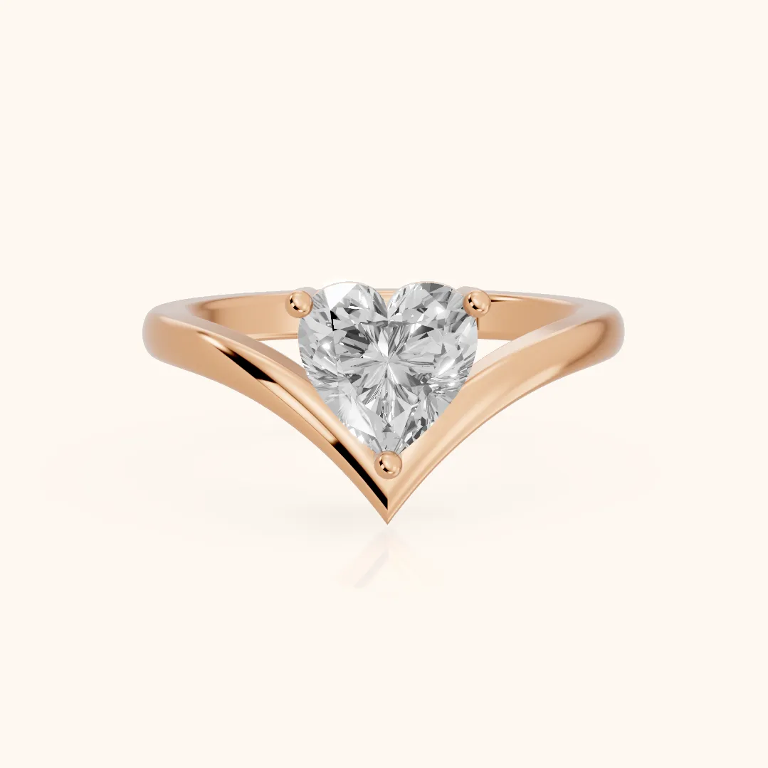 Bague de Fiançailles Evelyn Cœur Diamant Solitaire Chevron en Or Rose