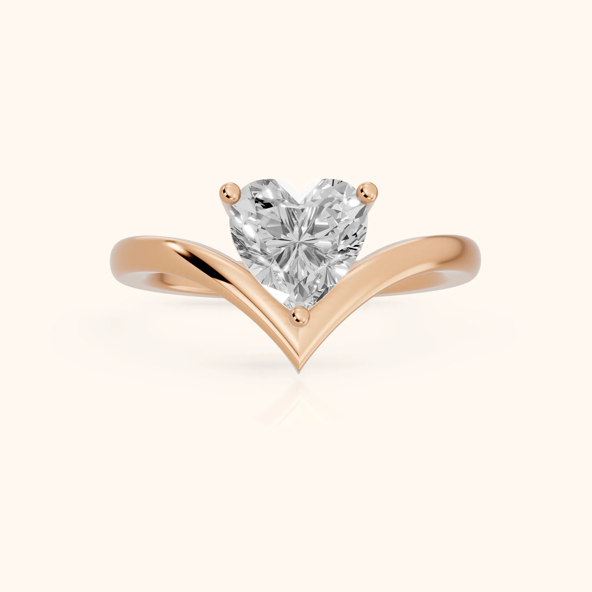 Evelyn Chevron Solitaire Heart Diamond Engagement Ring in Rose Gold — view 1