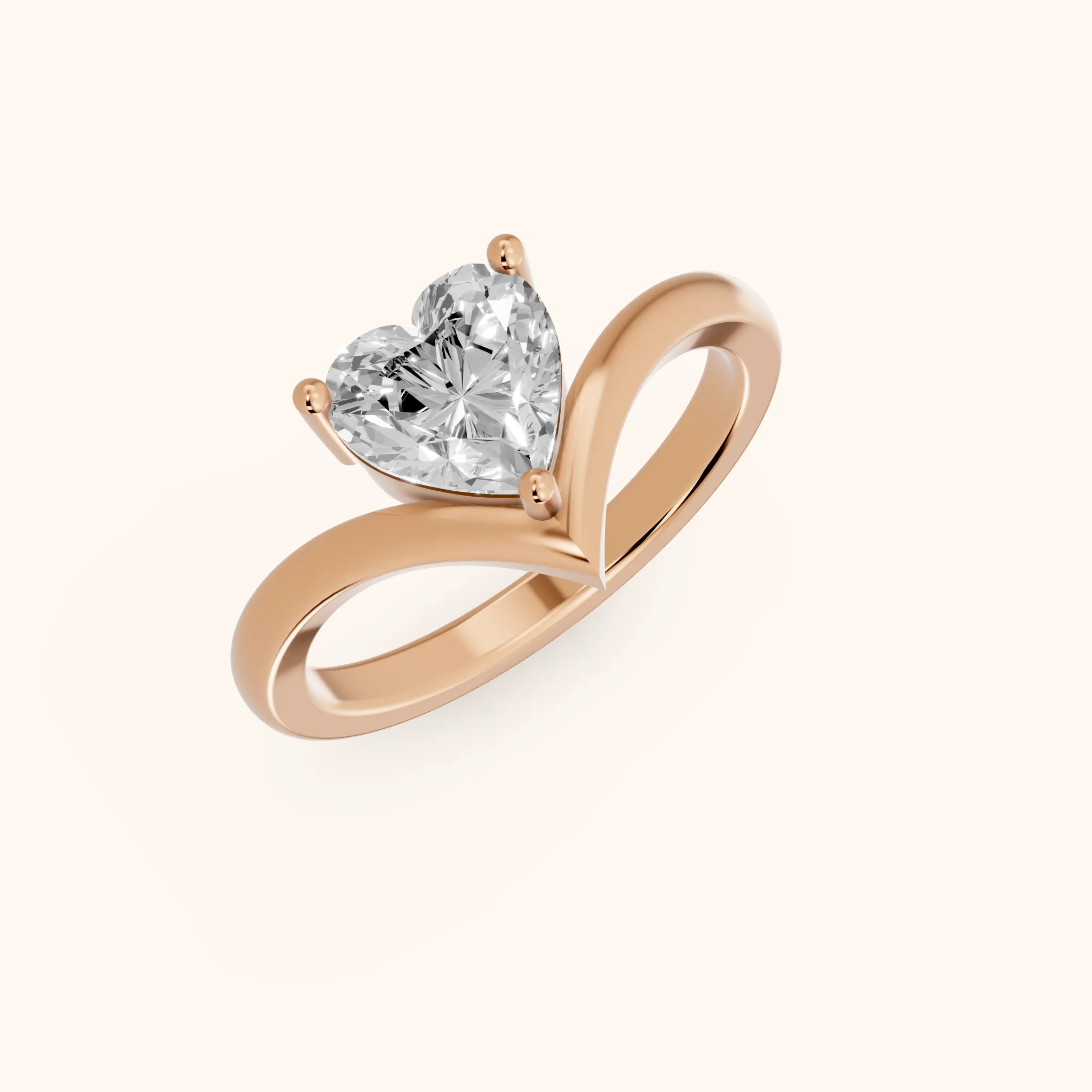 Bague de Fiançailles Evelyn Cœur Diamant Solitaire Chevron en Or Rose