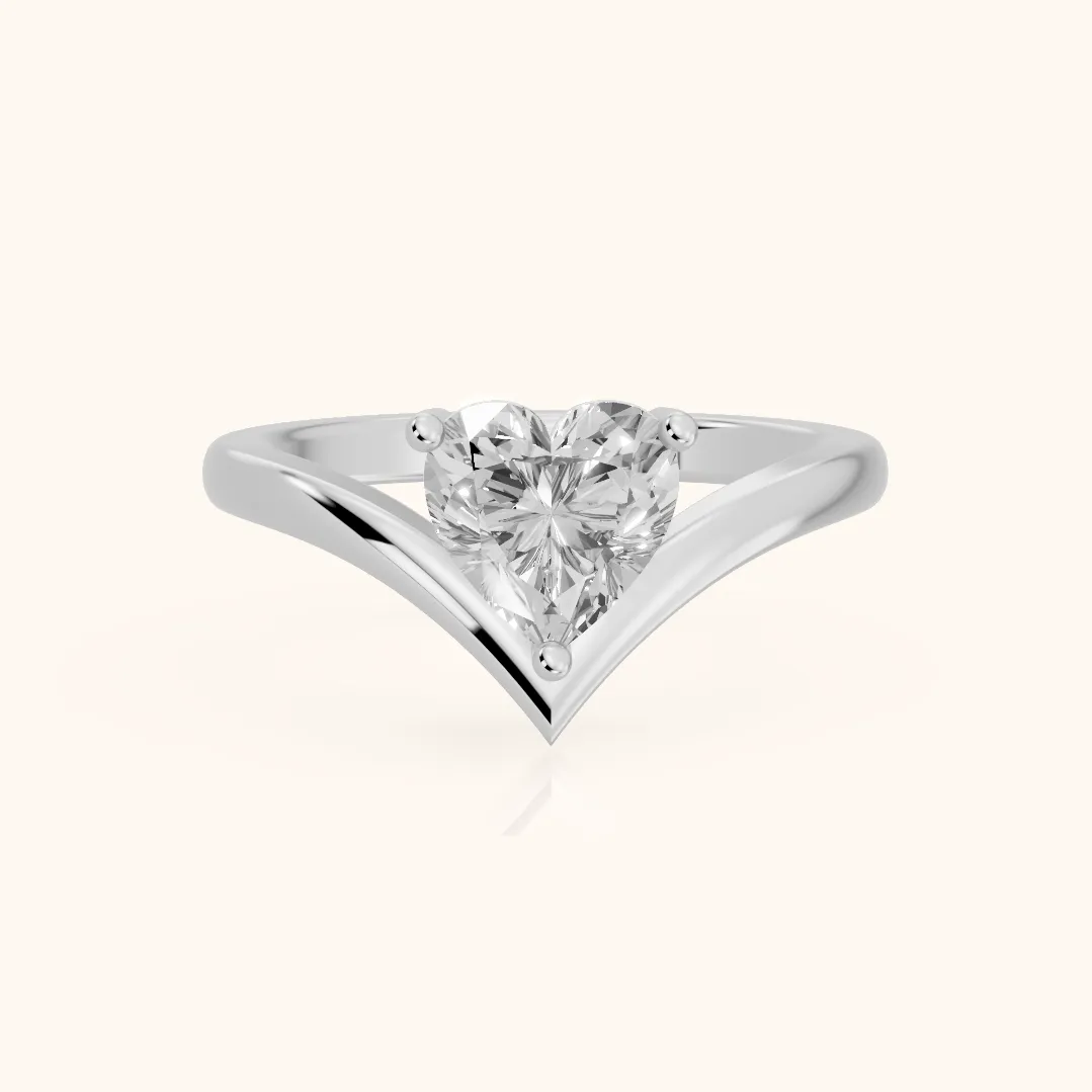 Evelyn Chevron Solitaire Heart Diamond Engagement Ring in White Gold