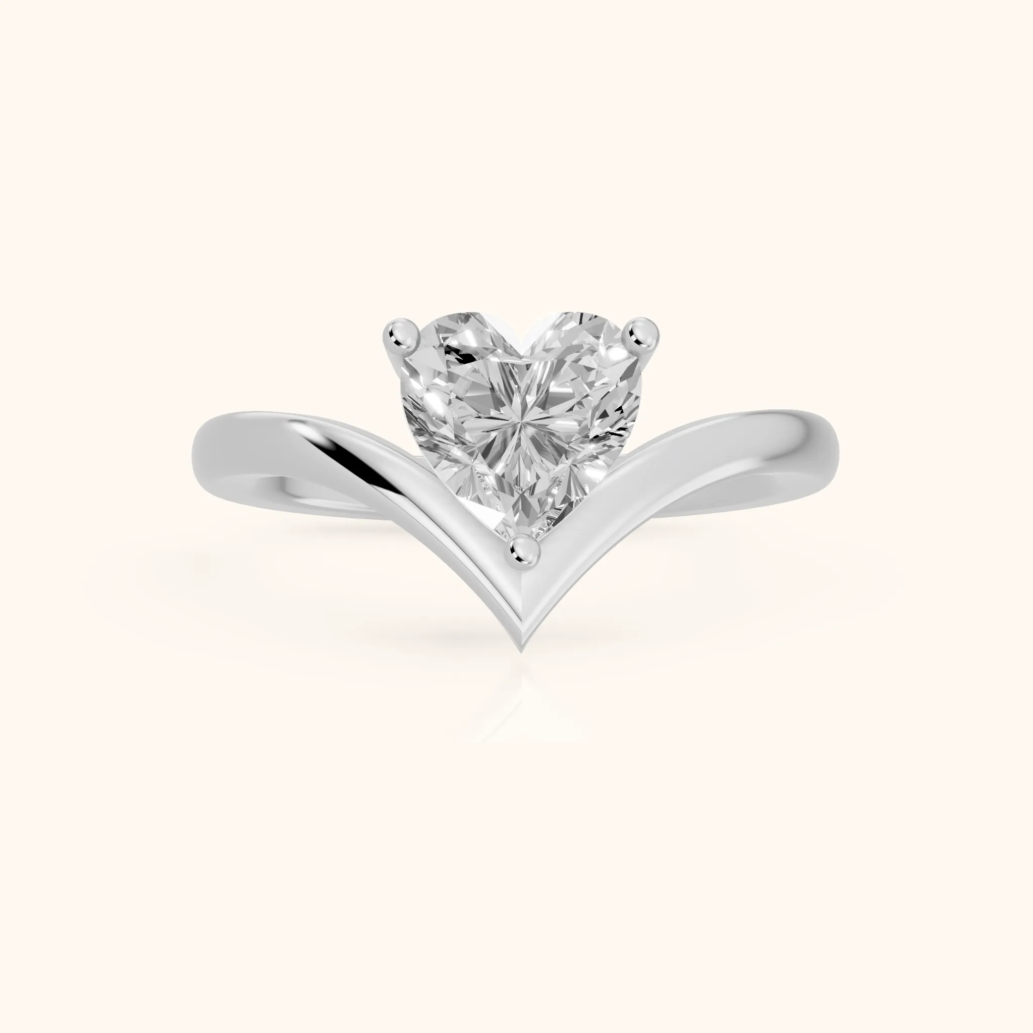 Evelyn Chevron Solitaire Heart Diamond Engagement Ring in White Gold — view 1