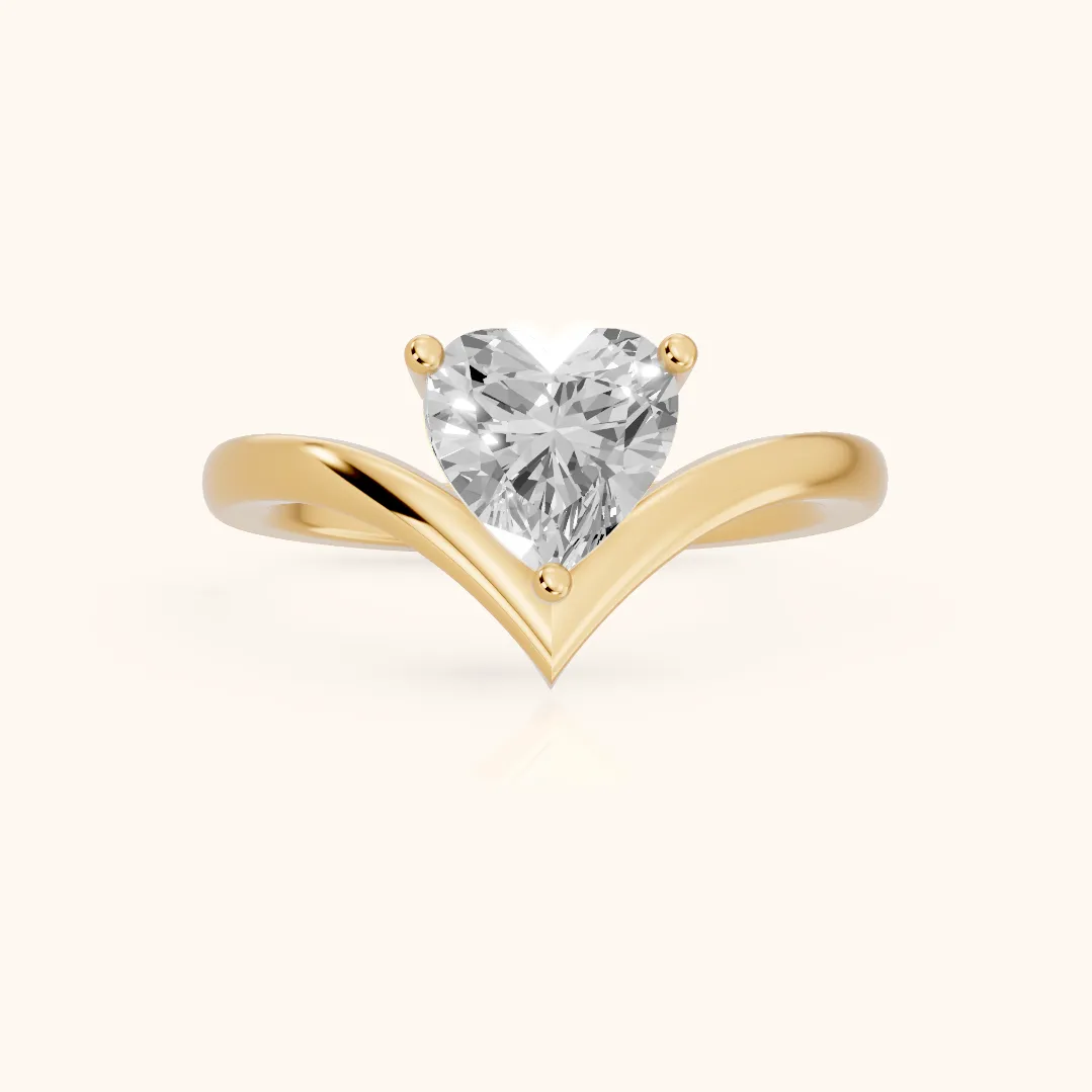 Evelyn Chevron Solitaire Heart Diamond Engagement Ring in Yellow Gold — view 2