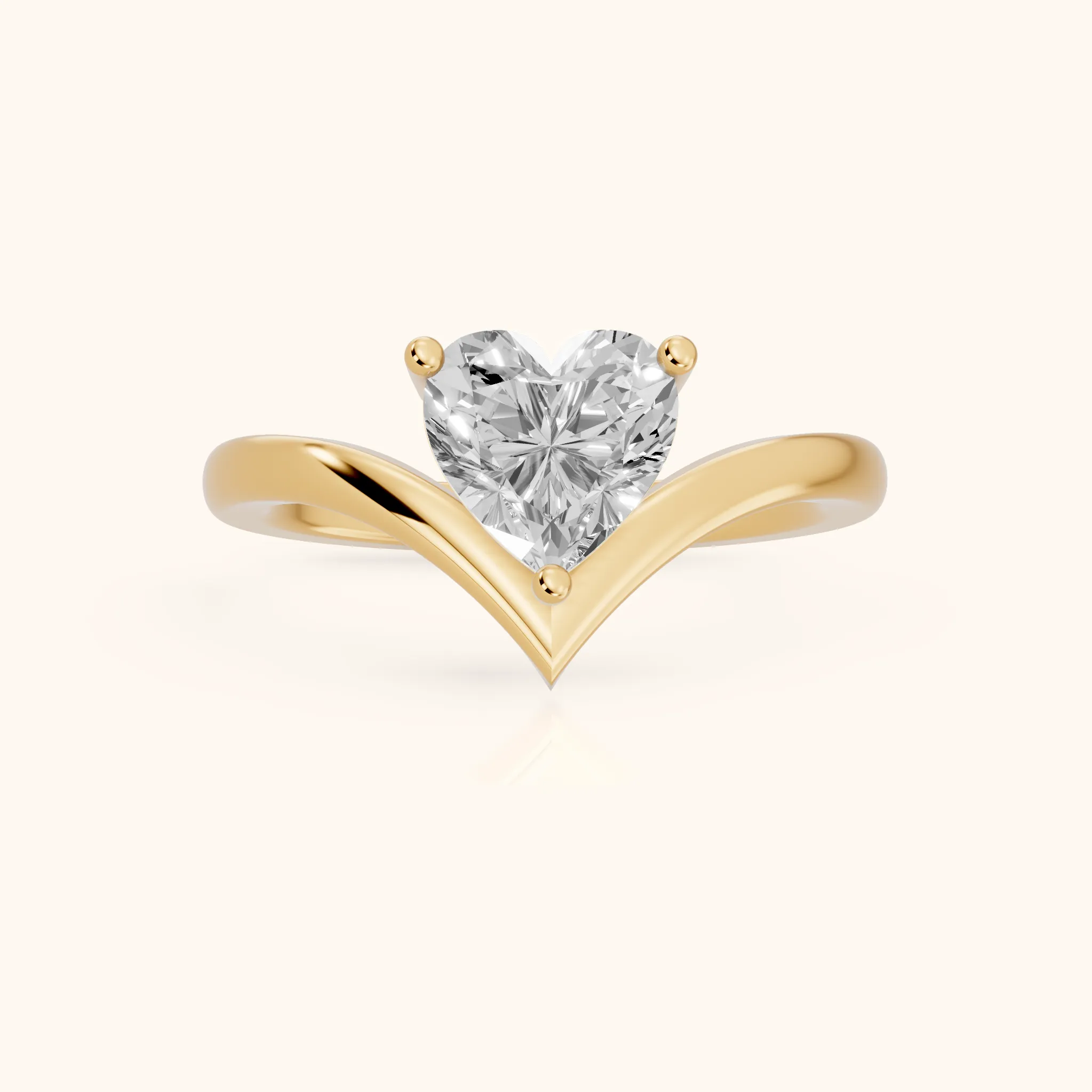 Evelyn Chevron Solitaire Heart Diamond Engagement Ring in Yellow Gold — view 1