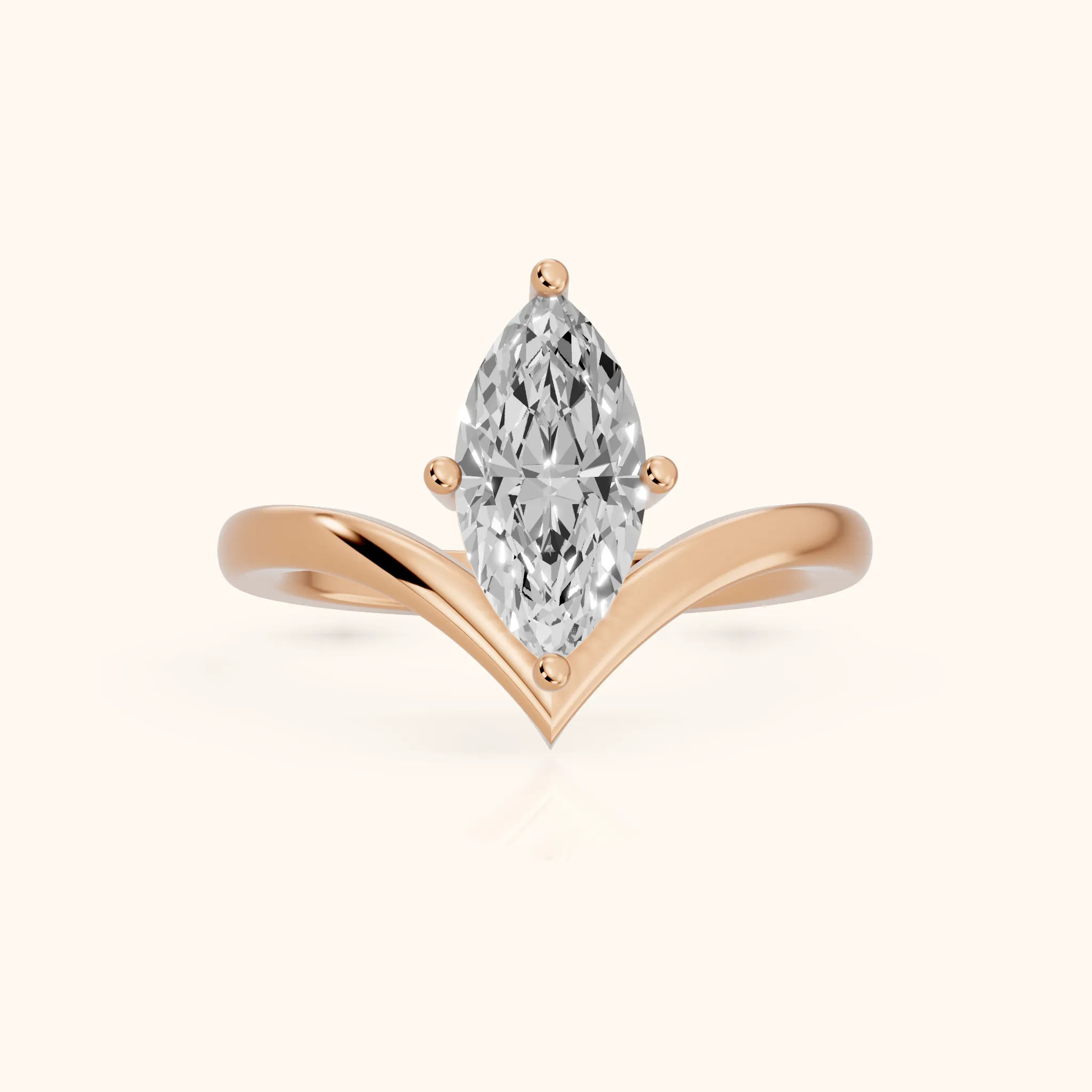 Evelyn Chevron Solitaire Marquise Diamond Engagement Ring in Rose Gold — view 1