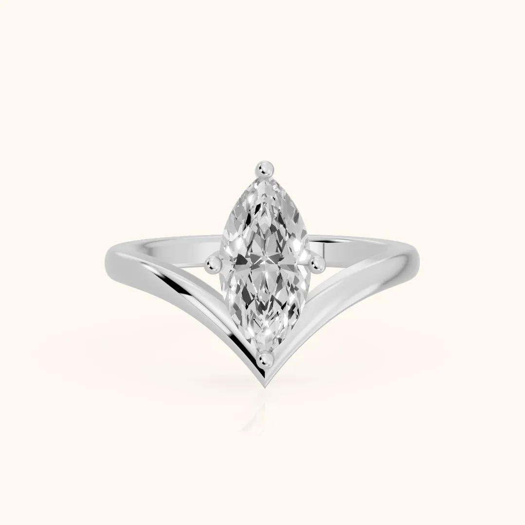 Evelyn Chevron Solitaire Marquise Diamond Engagement Ring in White Gold