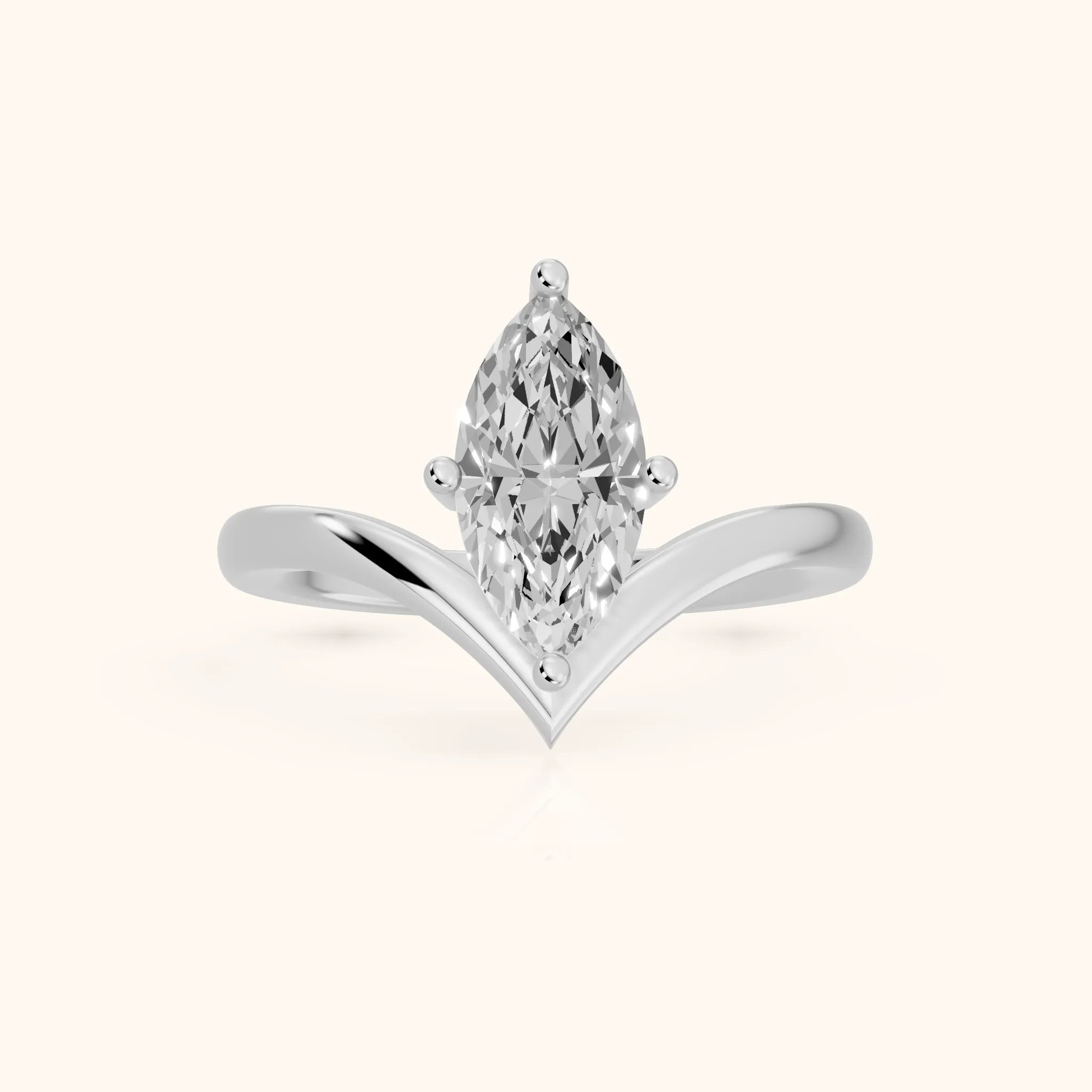Evelyn Chevron Solitaire Marquise Diamond Engagement Ring in White Gold — view 1