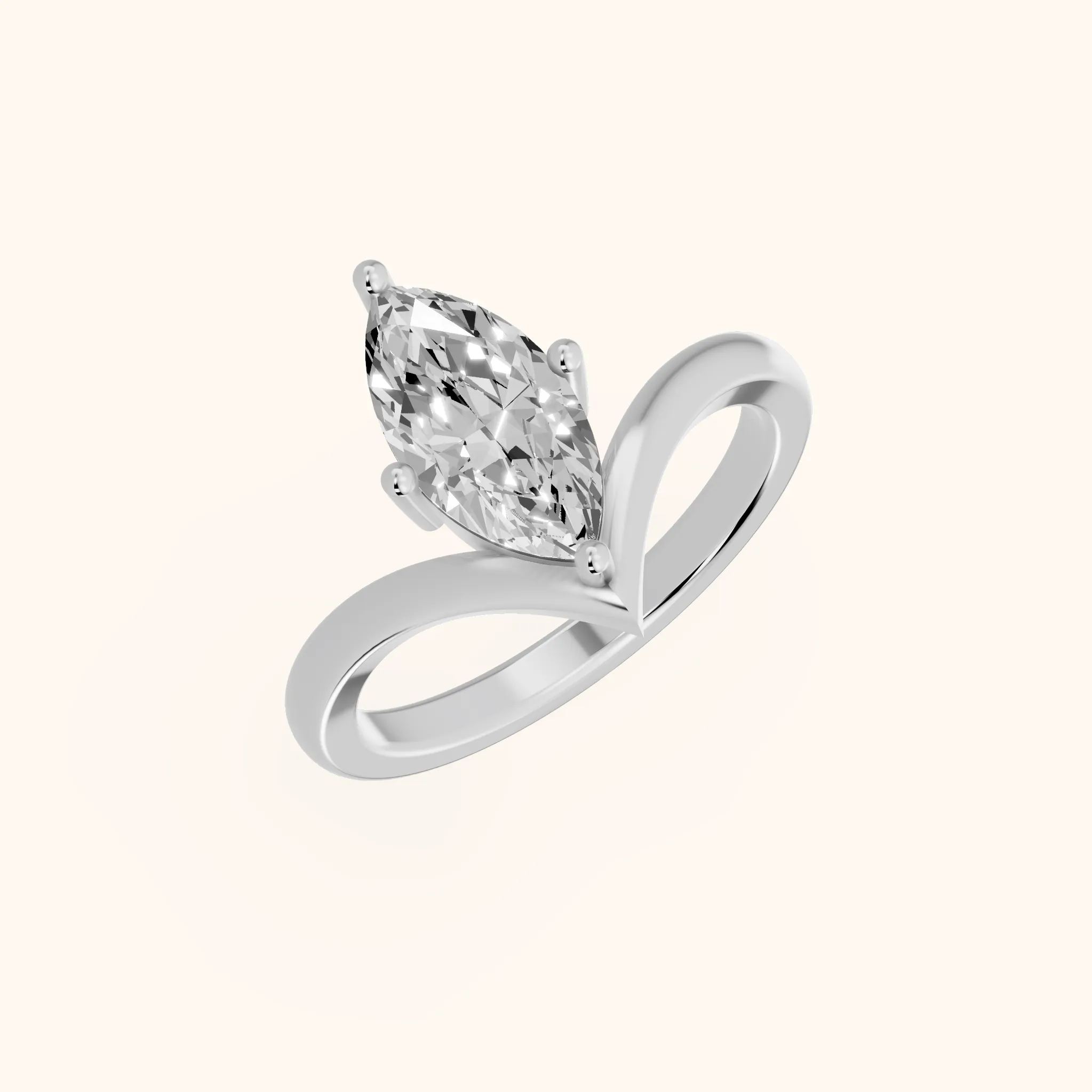 Evelyn Chevron Solitaire Marquise Diamond Engagement Ring in White Gold