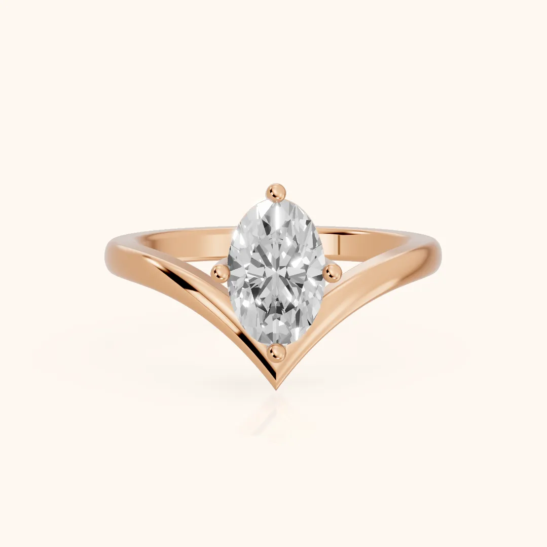 Bague de Fiançailles Ovale Solitaire avec Diamant Evelyn Chevron en Or Rose