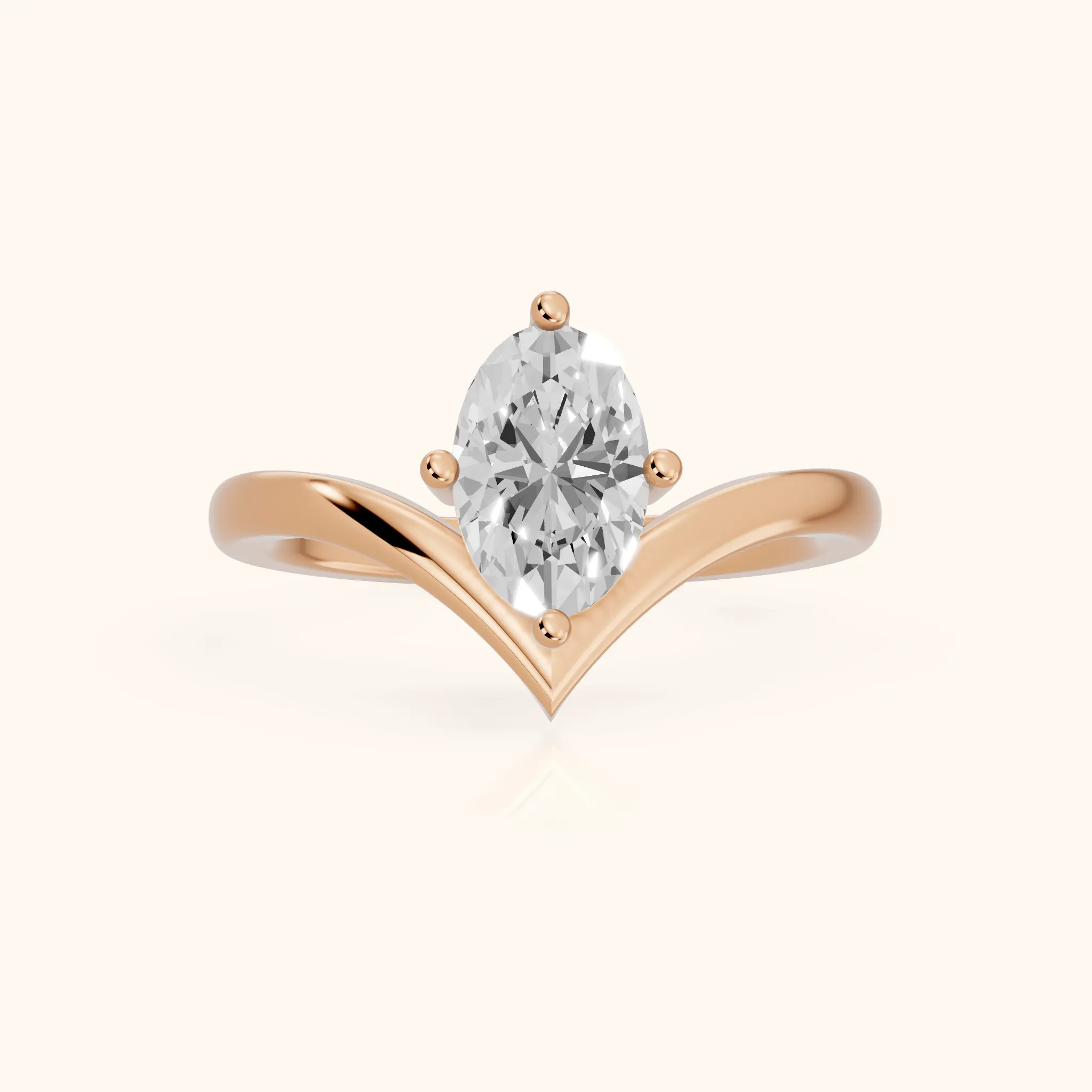 Bague de Fiançailles Ovale Solitaire avec Diamant Evelyn Chevron en Or Rose — view 1