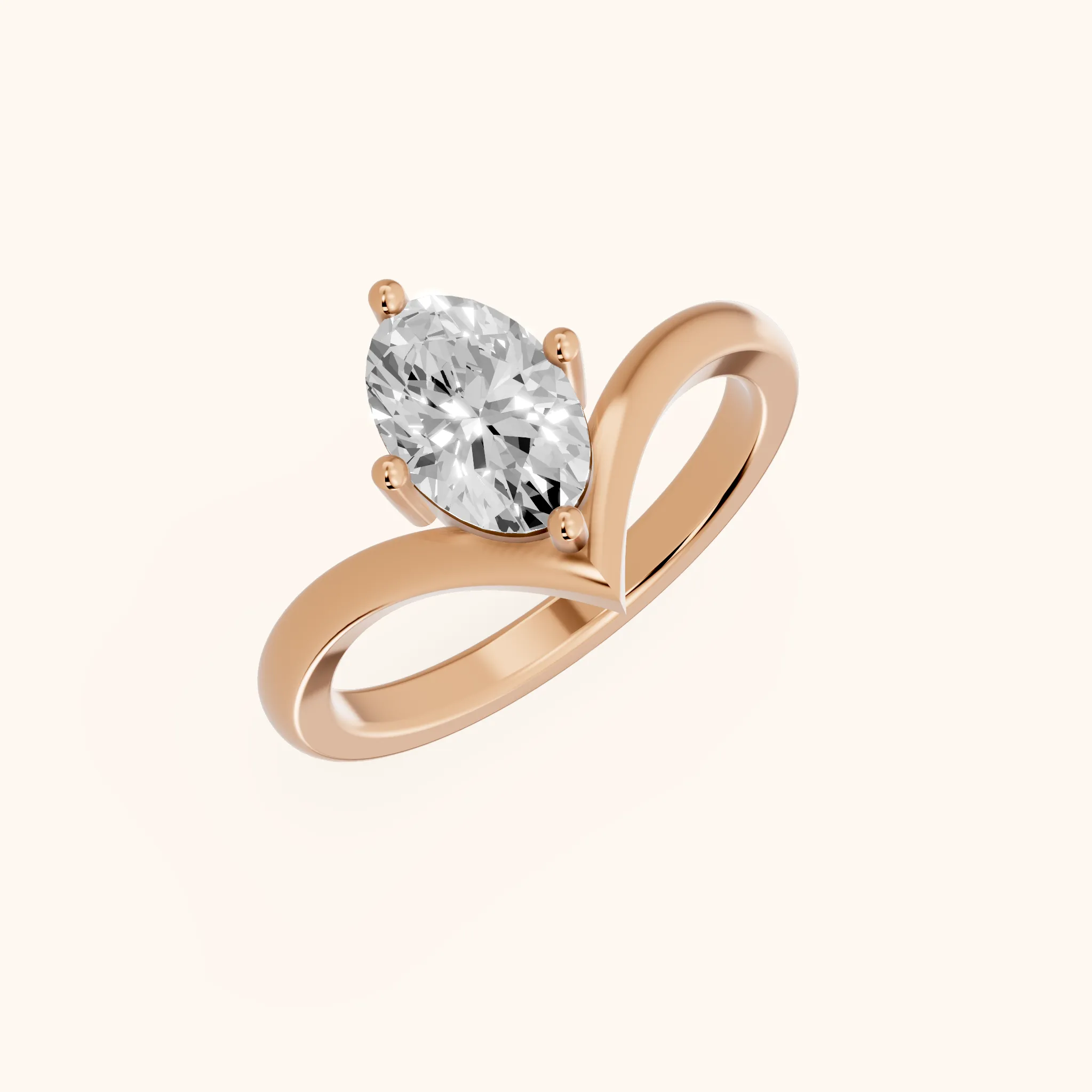 Bague de Fiançailles Ovale Solitaire avec Diamant Evelyn Chevron en Or Rose