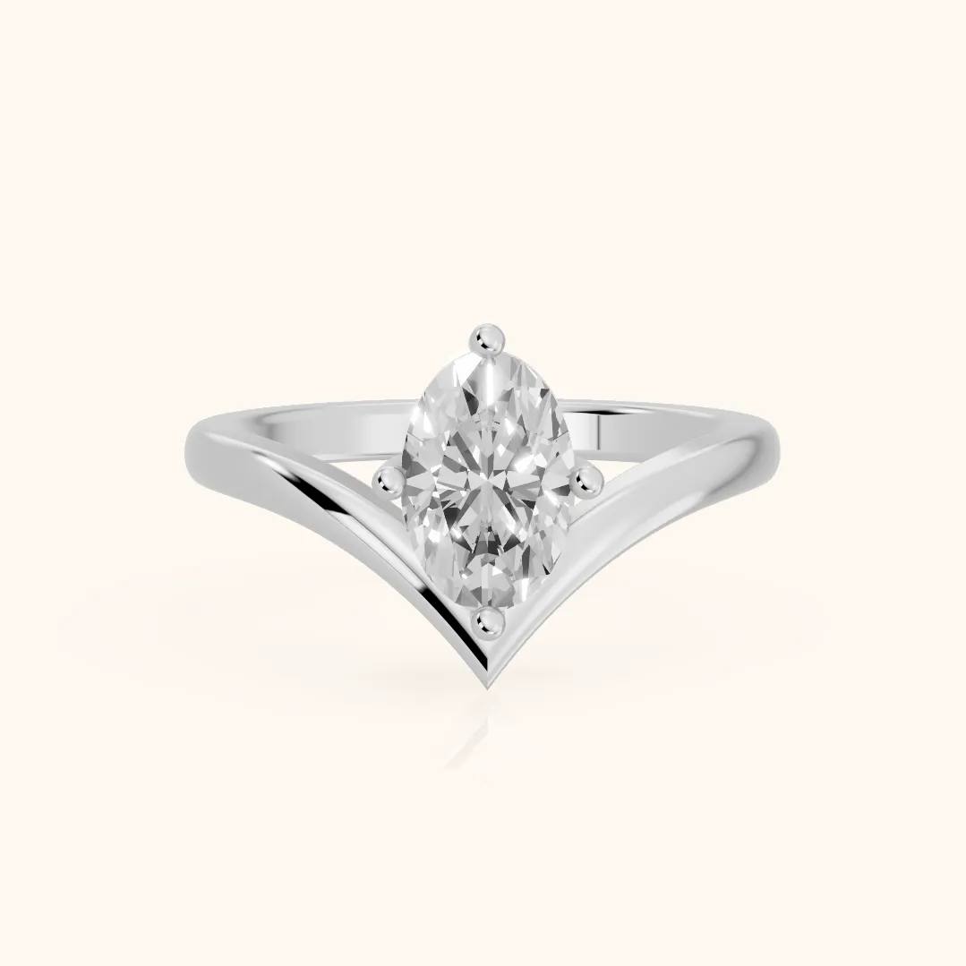 Evelyn Chevron Solitaire Oval Diamond Engagement Ring in White Gold
