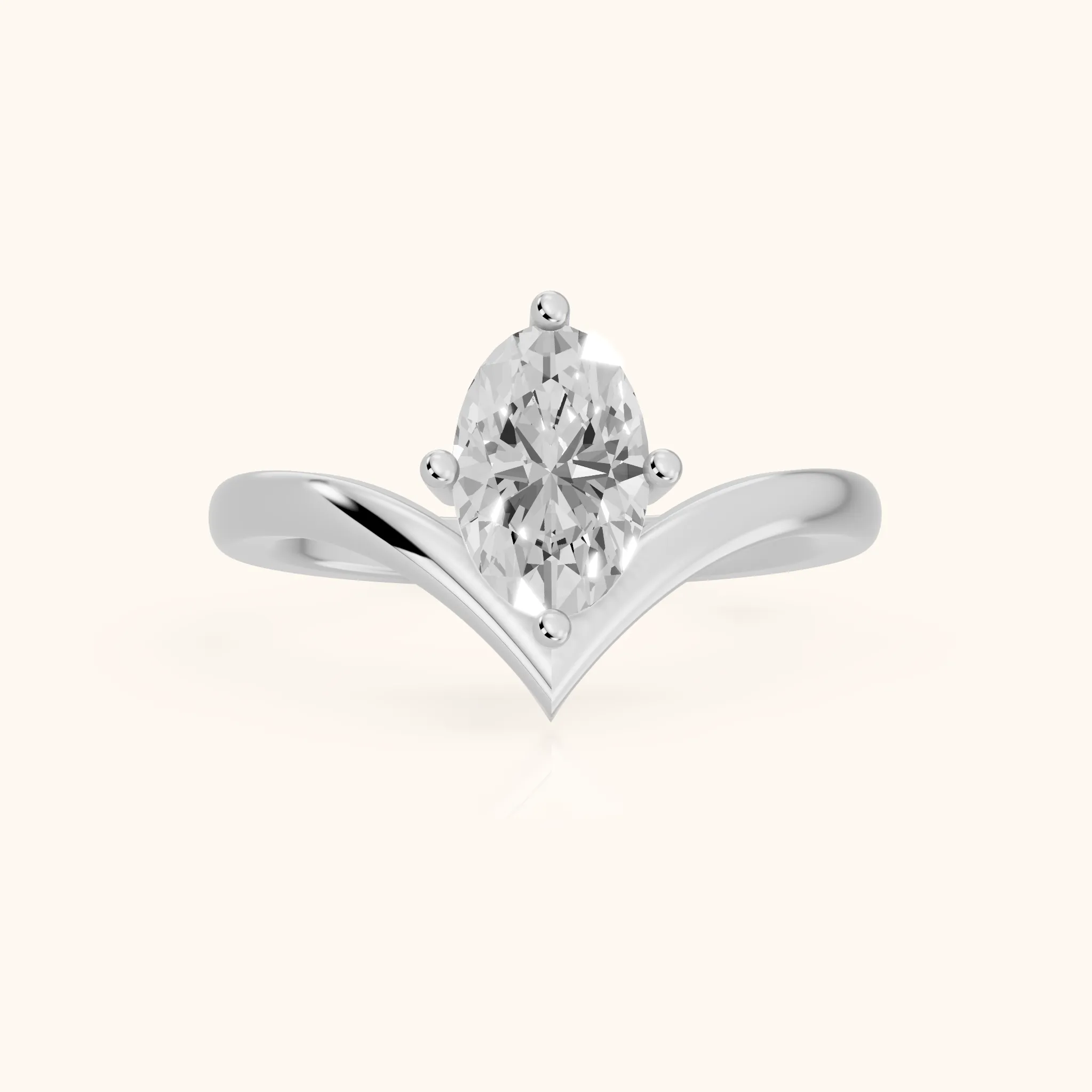 Evelyn Chevron Solitaire Oval Diamond Engagement Ring in White Gold — view 1