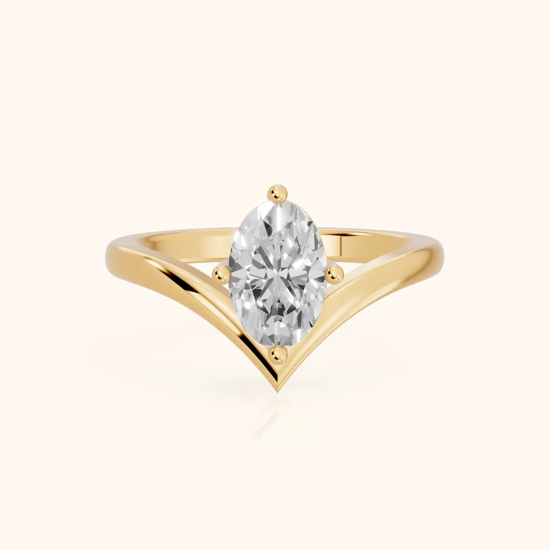 Evelyn Chevron Solitaire Oval Diamond Engagement Ring in Yellow Gold — view 2