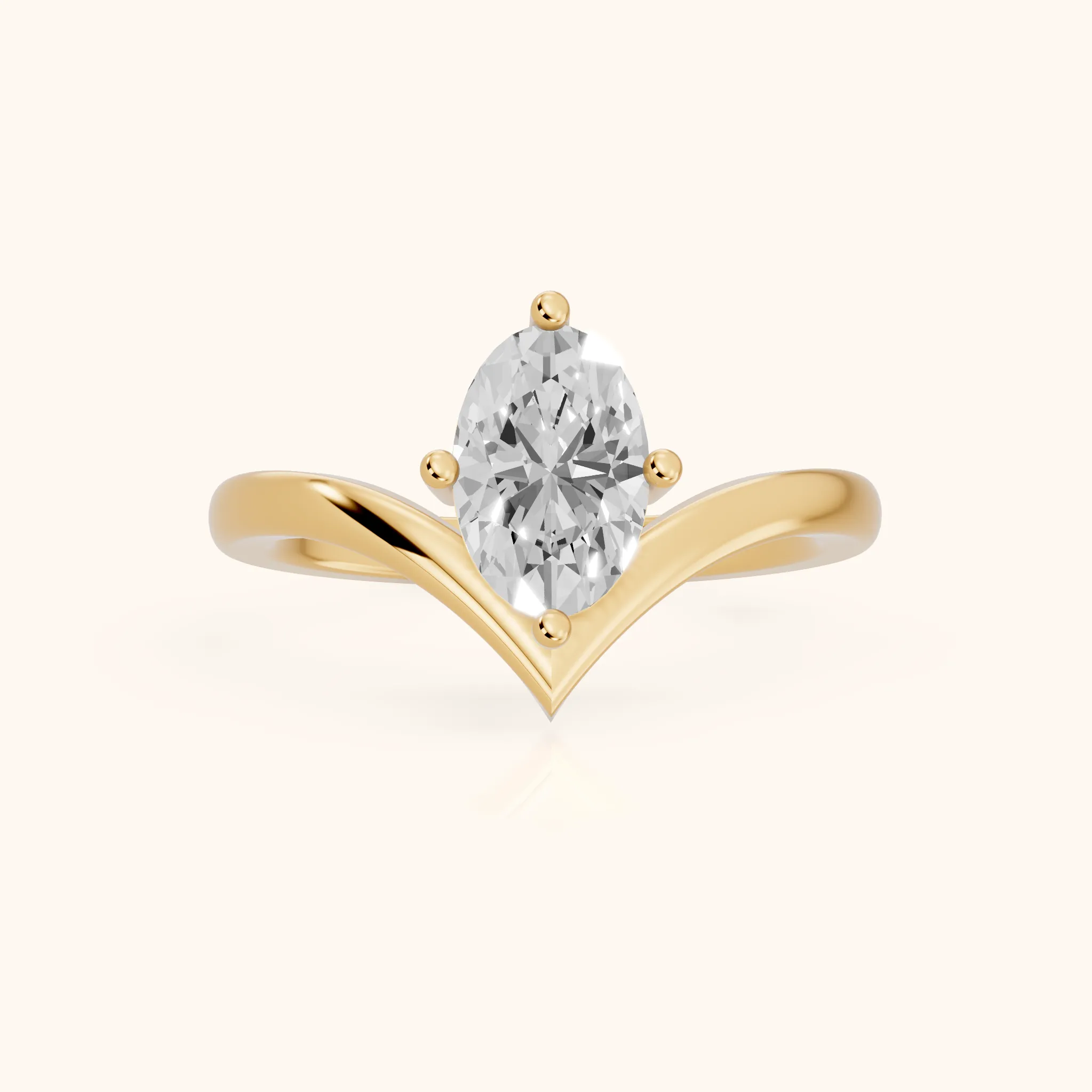 Evelyn Chevron Solitaire Oval Diamond Engagement Ring in Yellow Gold — view 1