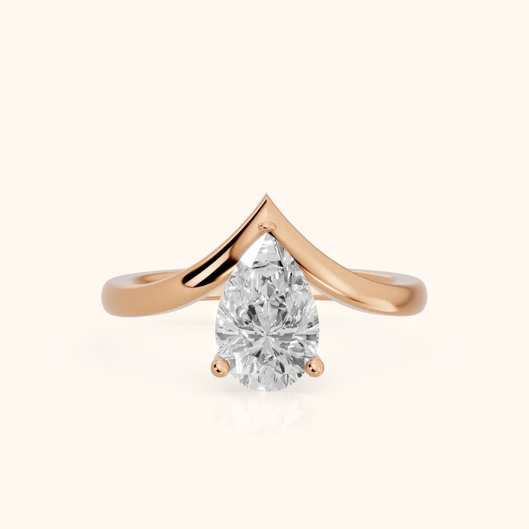 Bague de Fiançailles Solitaire Poire Evelyn Chevron en Or Rose