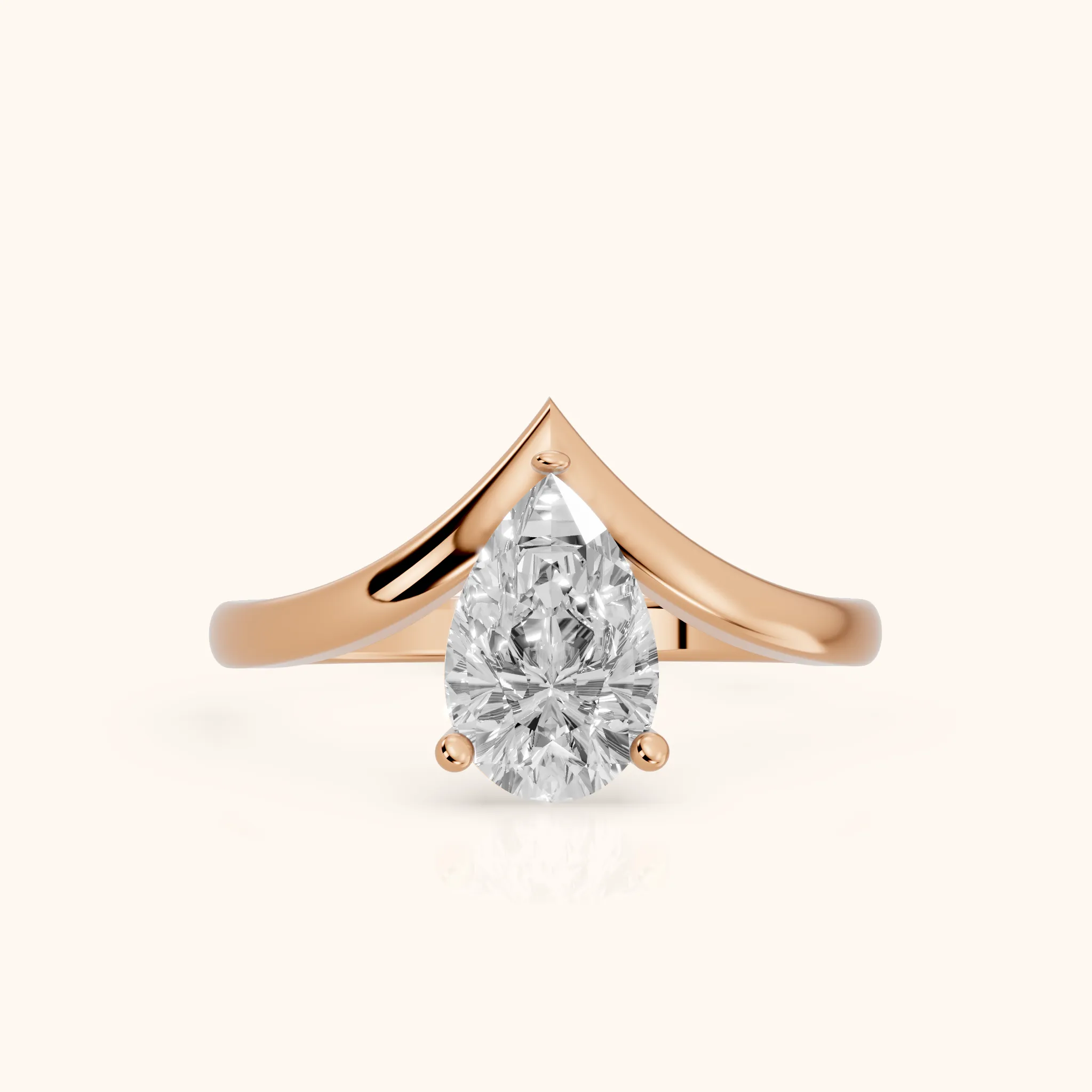 Bague de Fiançailles Solitaire Poire Evelyn Chevron en Or Rose — view 1