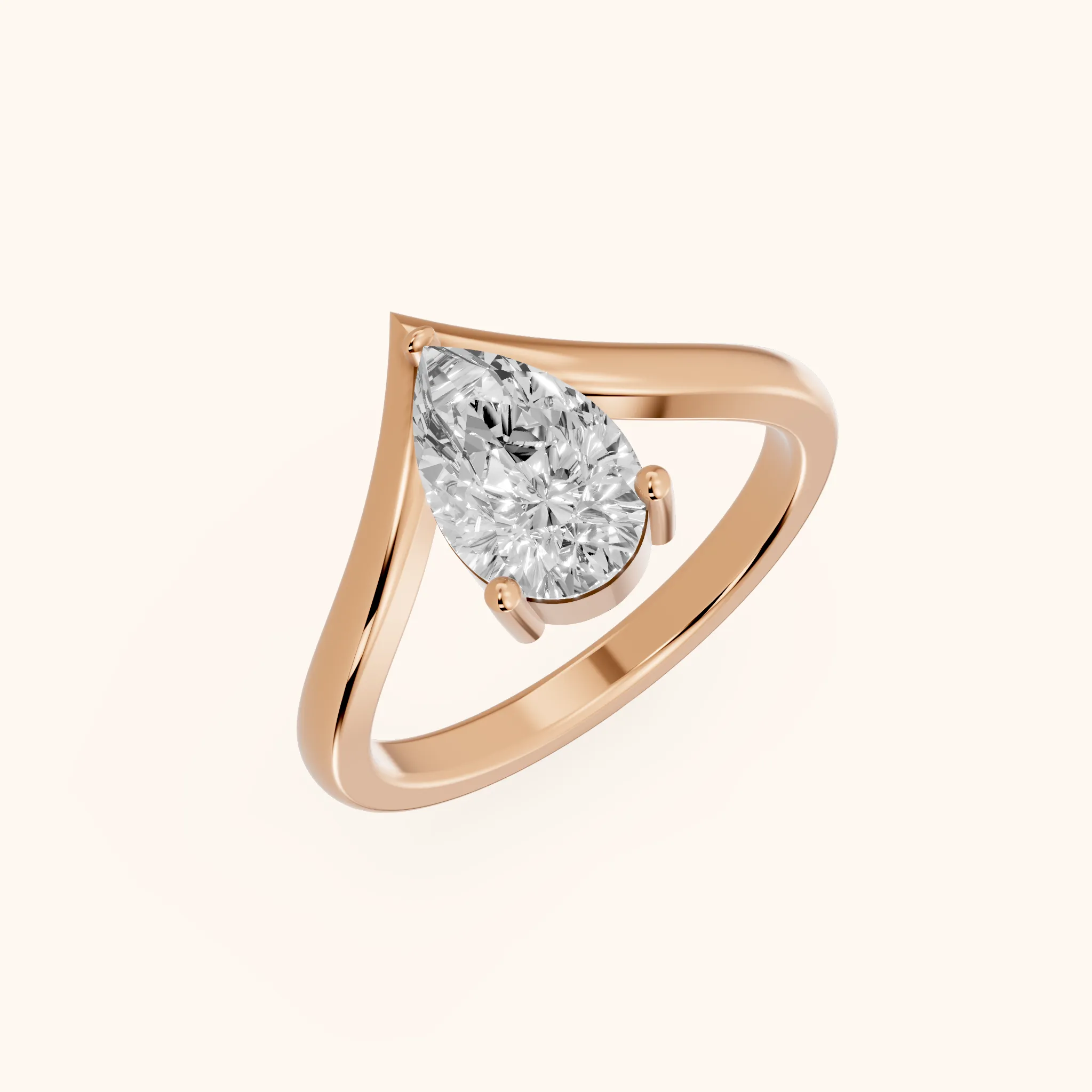 Bague de Fiançailles Solitaire Poire Evelyn Chevron en Or Rose