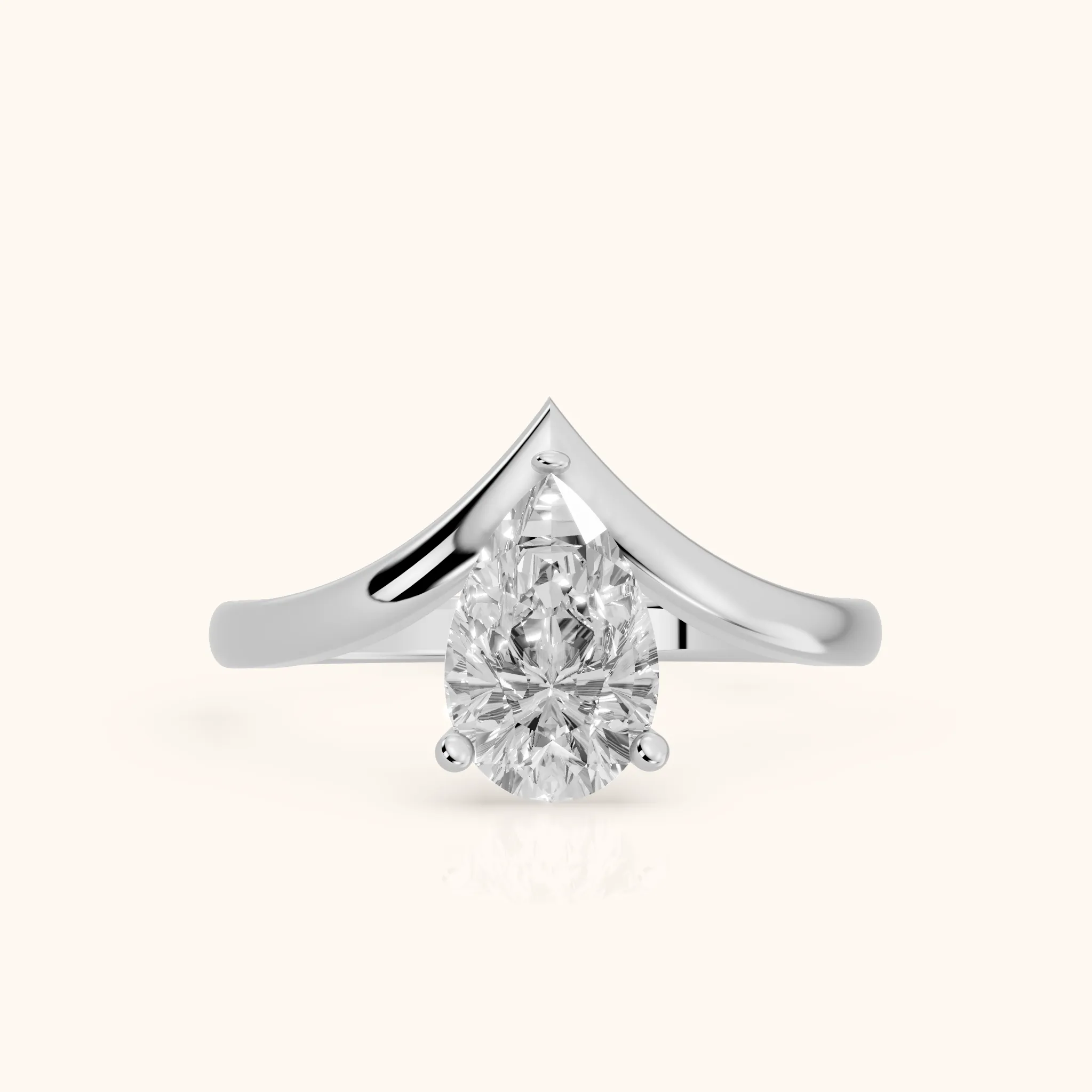 Evelyn Chevron Solitaire Pear Diamond Engagement Ring in White Gold — view 1