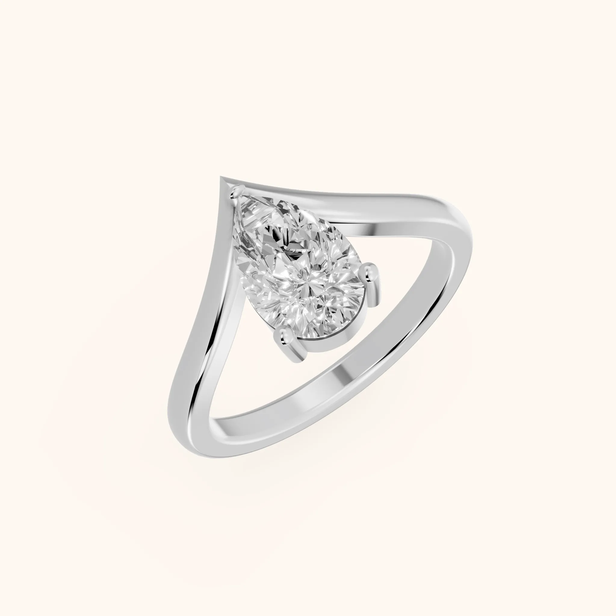 Evelyn Chevron Solitaire Pear Diamond Engagement Ring in White Gold