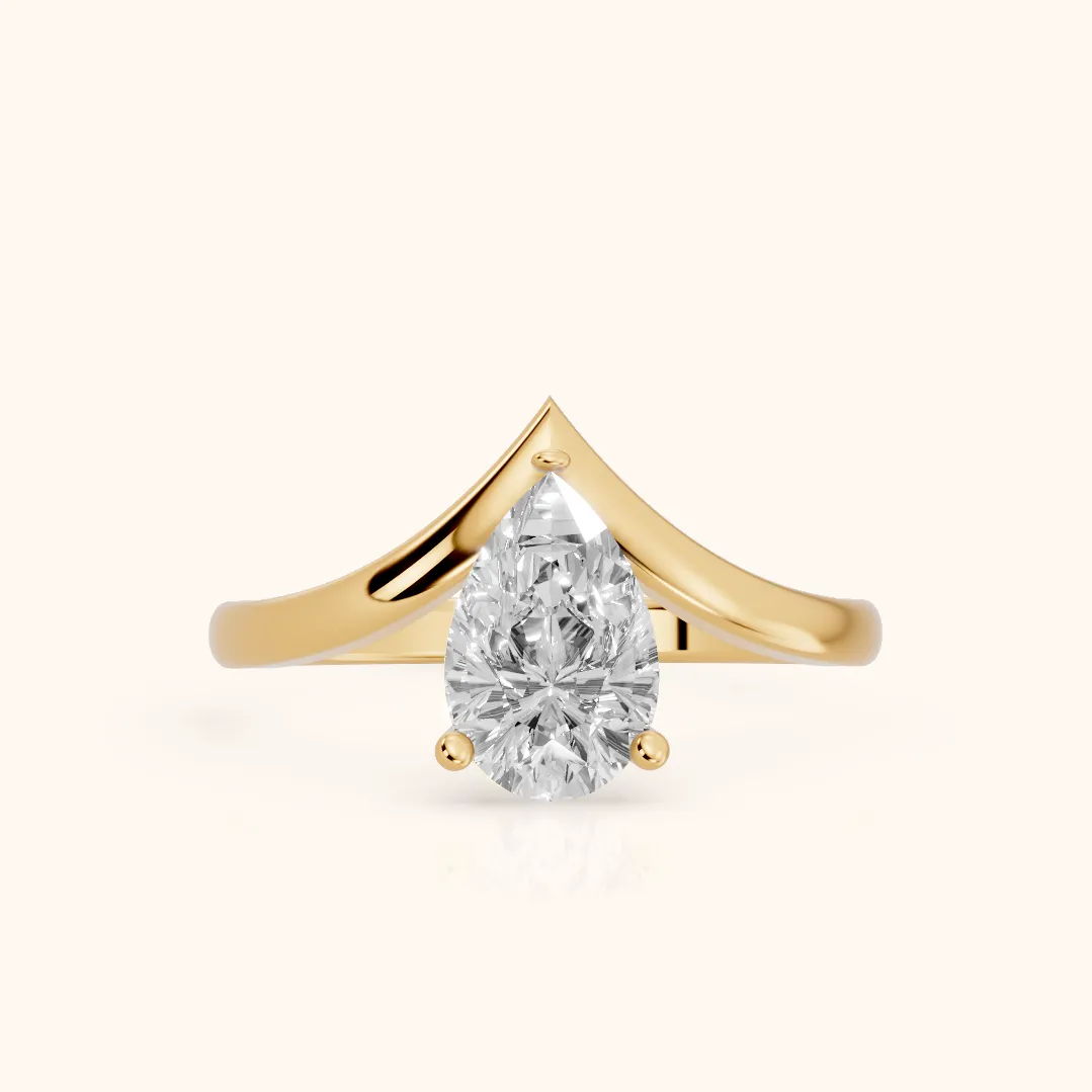 Evelyn Chevron Solitaire Pear Diamond Engagement Ring in Yellow Gold — view 2