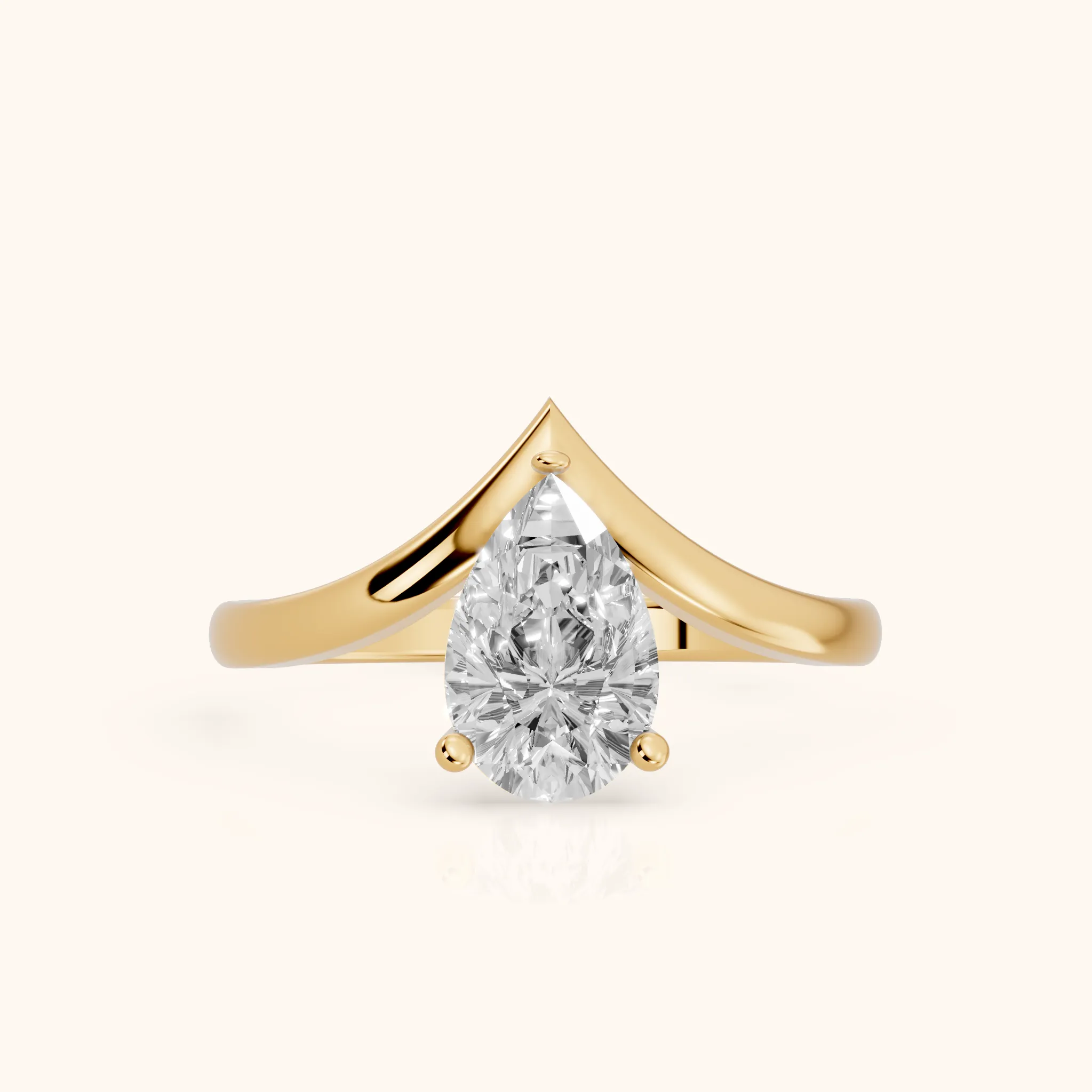 Evelyn Chevron Solitaire Pear Diamond Engagement Ring in Yellow Gold — view 1