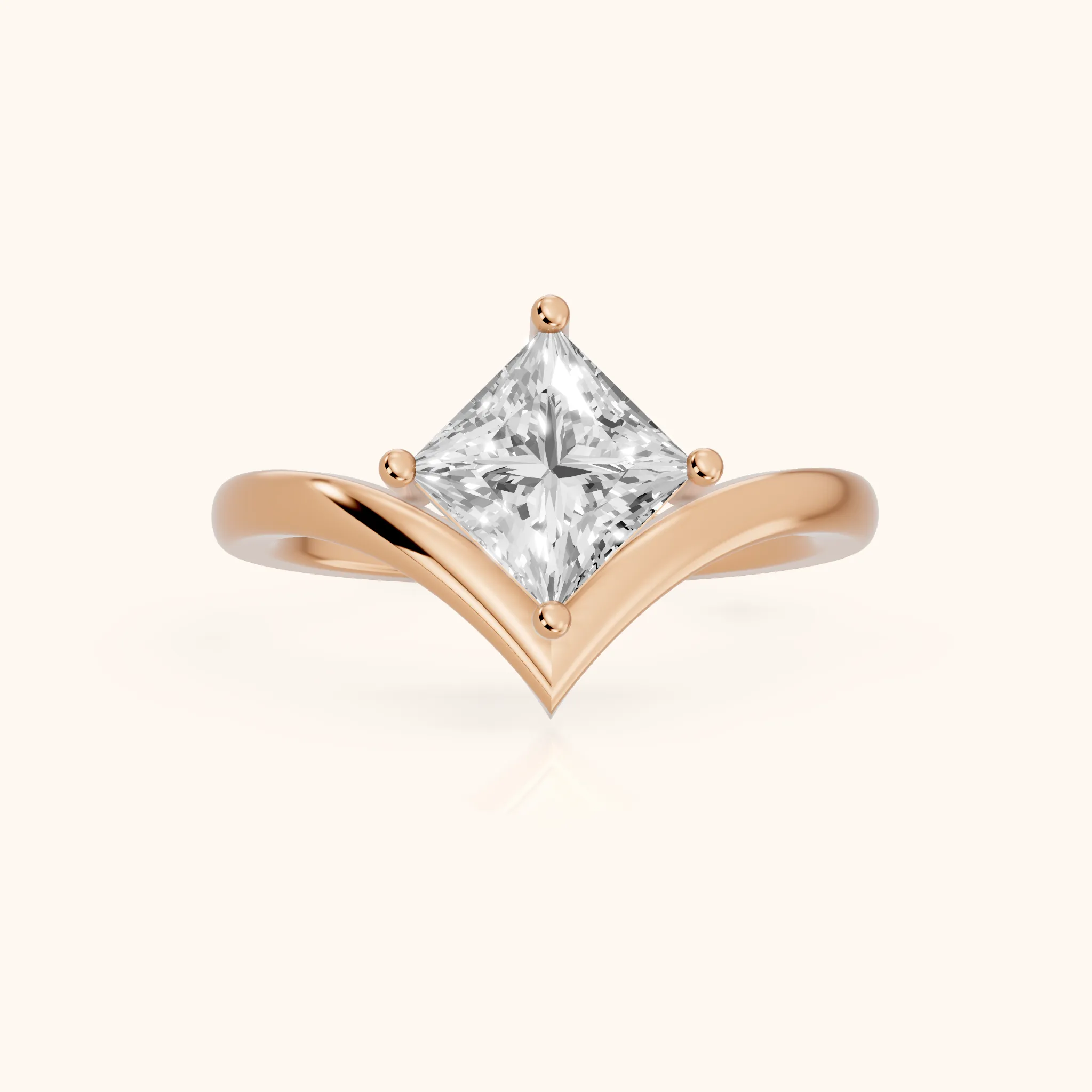 Evelyn Chevron Solitaire Princess Diamond Engagement Ring in Rose Gold — view 1