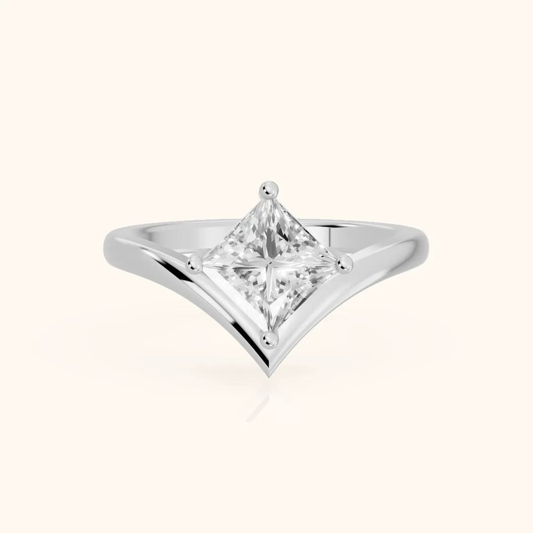 Evelyn Chevron Solitaire Princess Diamond Engagement Ring in White Gold