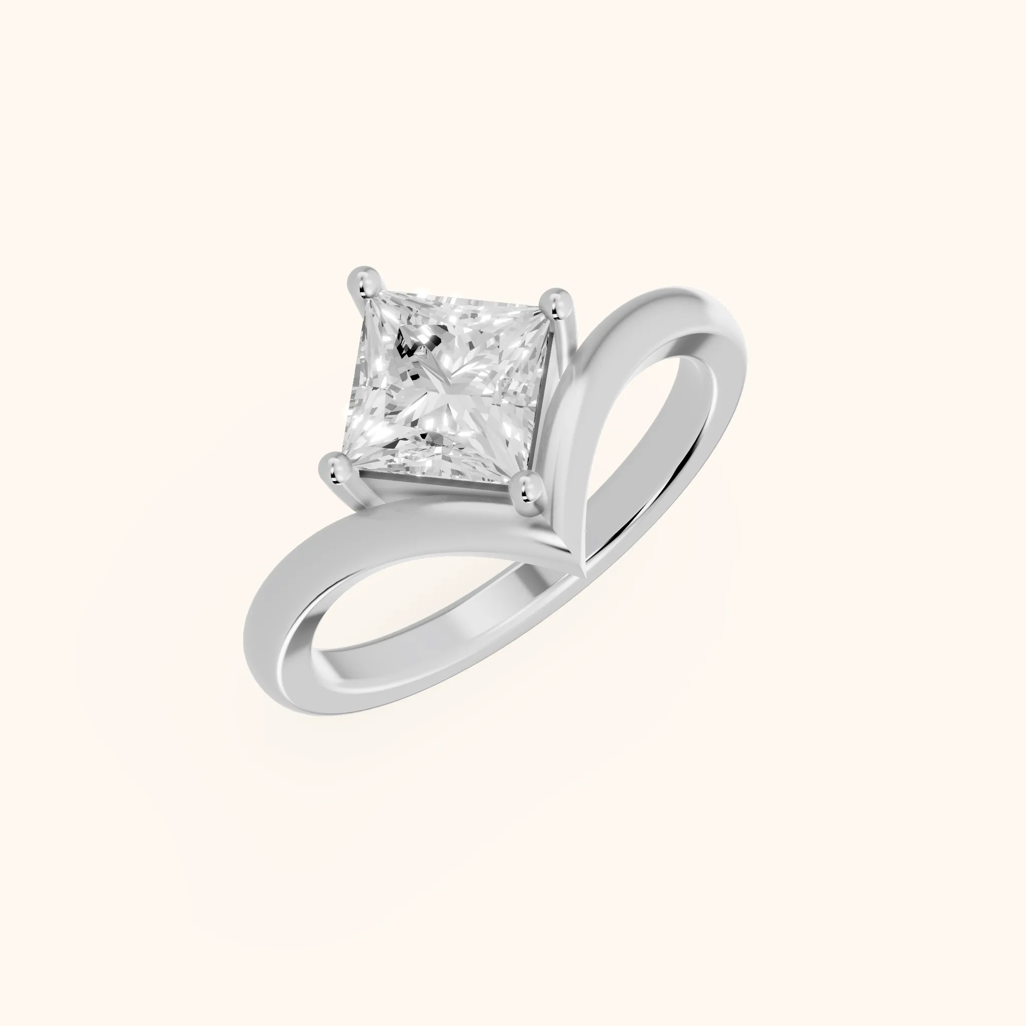 Evelyn Chevron Solitaire Princess Diamond Engagement Ring in White Gold